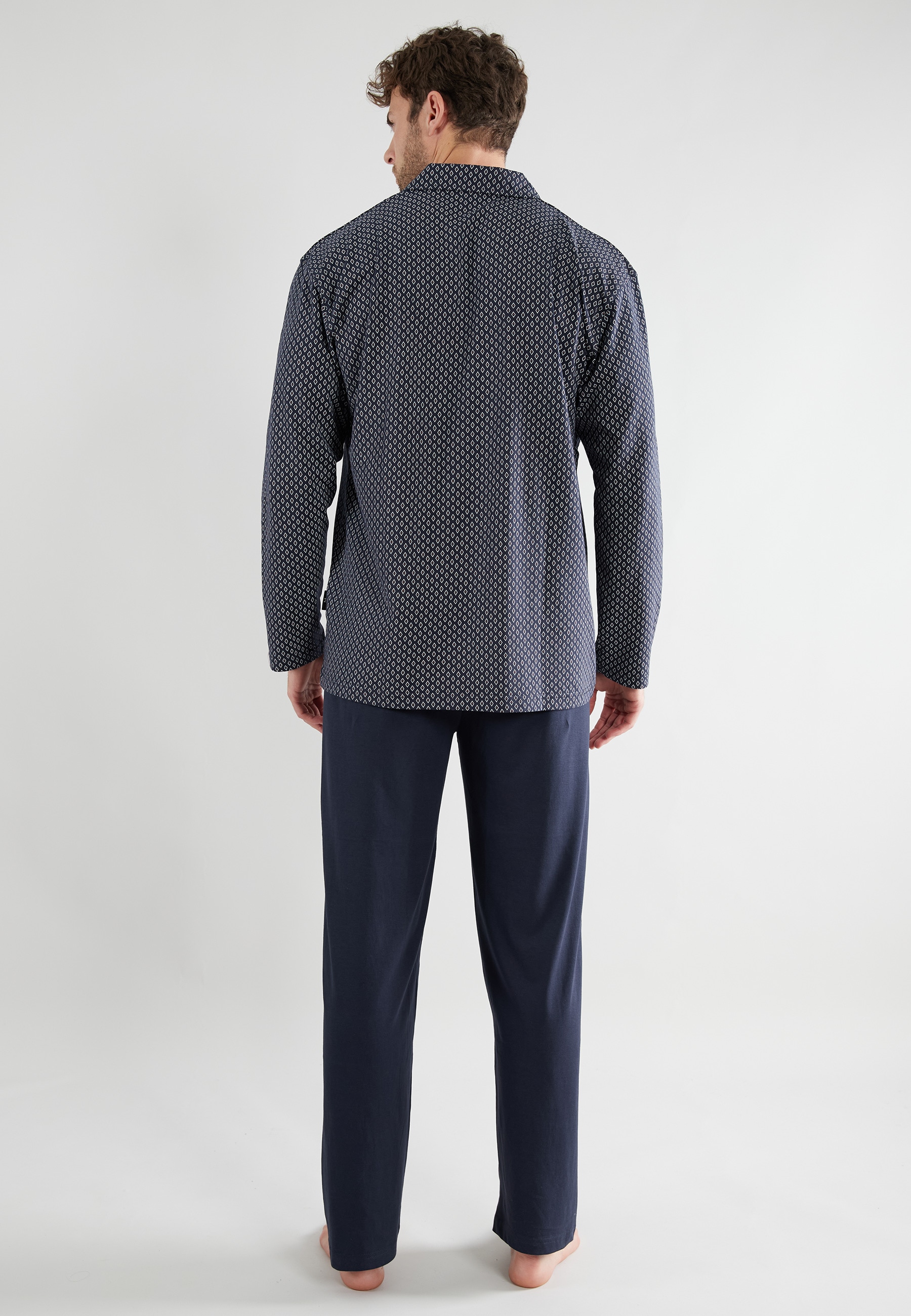 GÖTZBURG Pyjama »Manhattan« 2 Stk. tlg., mit Kragen, Langarm, V-Ausschnitt, lange Hose, Baumwolle, weich