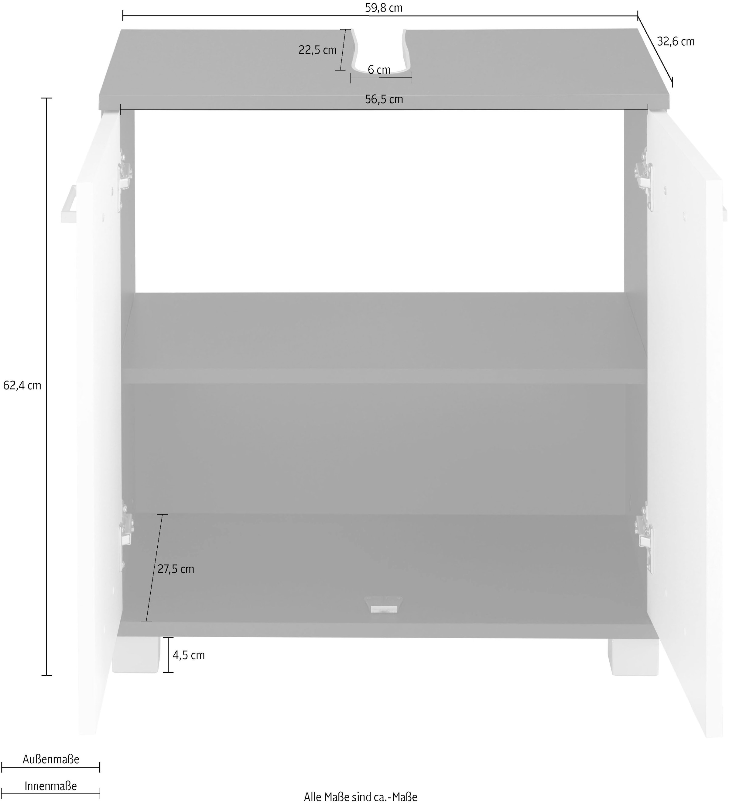 Schildmeyer Waschbeckenunterschrank »Mobes, Made in Germany«, Breite/Höhe: 59,8/62,4 cm, Badschrank mit Doppeltür, Zwischenboden