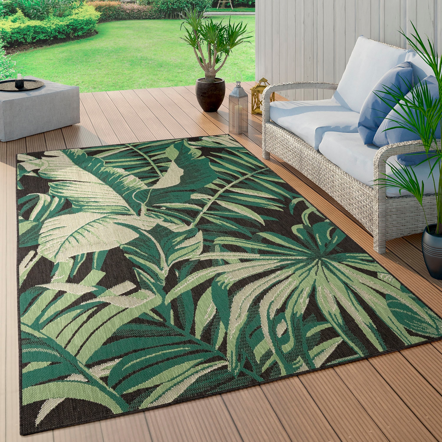 Paco Home Teppich »Ostende im Online und OTTO Palmenblätter, Flachgewebe, kaufen Shop Motiv In- geeignet Outdoor rechteckig, 551«