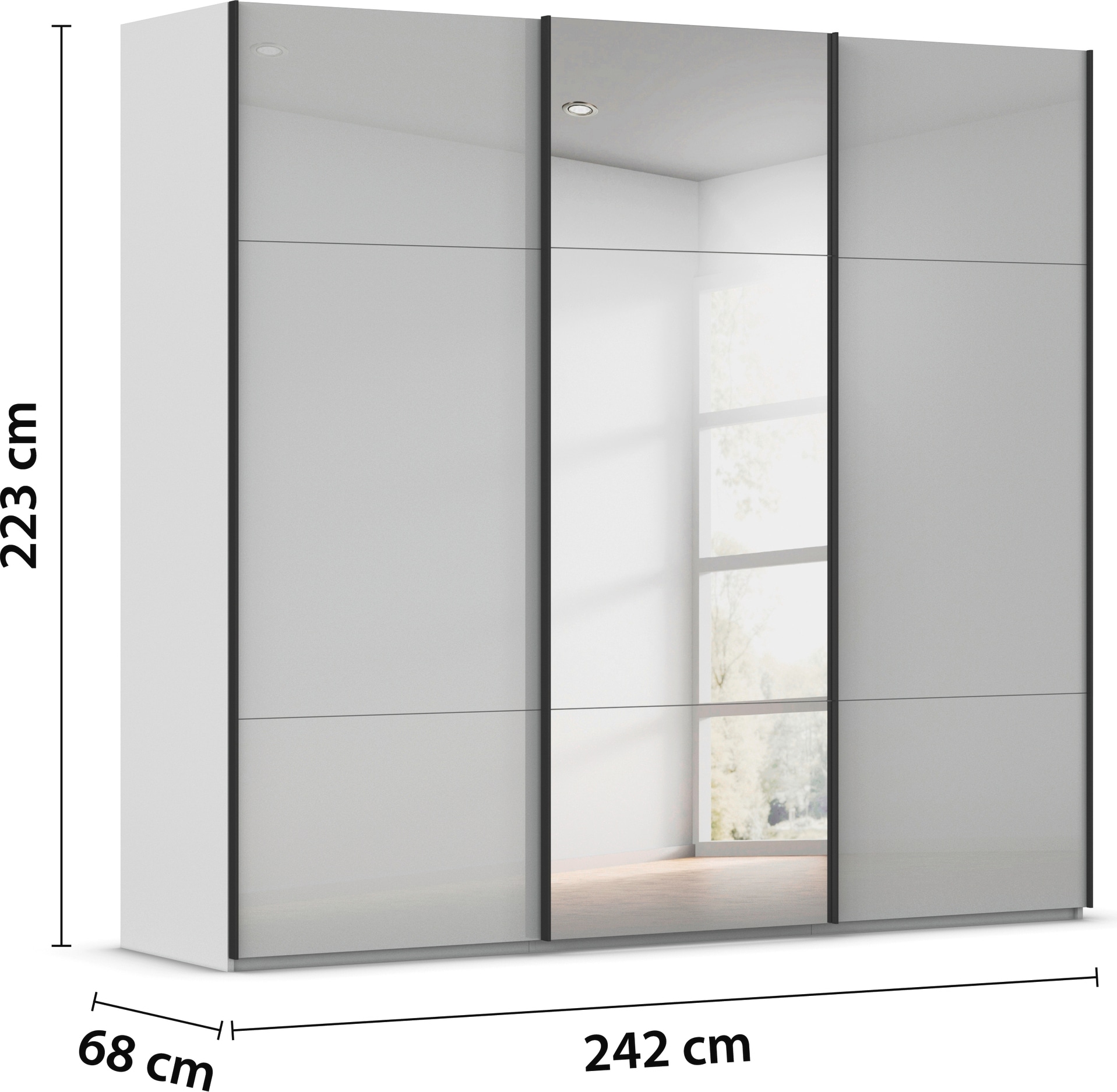 rauch Schwebetürenschrank »Kleiderschrank Schrank Garderobe Schlafzimmerschrank CONTIDO«, (in 3 verschiedenen Ausstattungen BASIC/CLASSIC/PREMIUM), aus hochwertigem Material in 6 Breiten 2 Griff-Farben MADE IN GERMANY