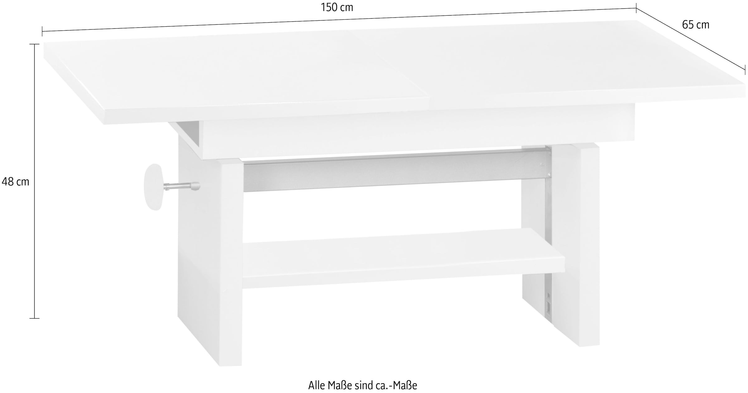 Stolkom Couchtisch »Event höhenverstellbar, ausziehbar, BxHxT 110-150x48-63x65 cm«, Höhenverstellbar mit Liftmechanik und ausziehbar in 3 Farbausführungen