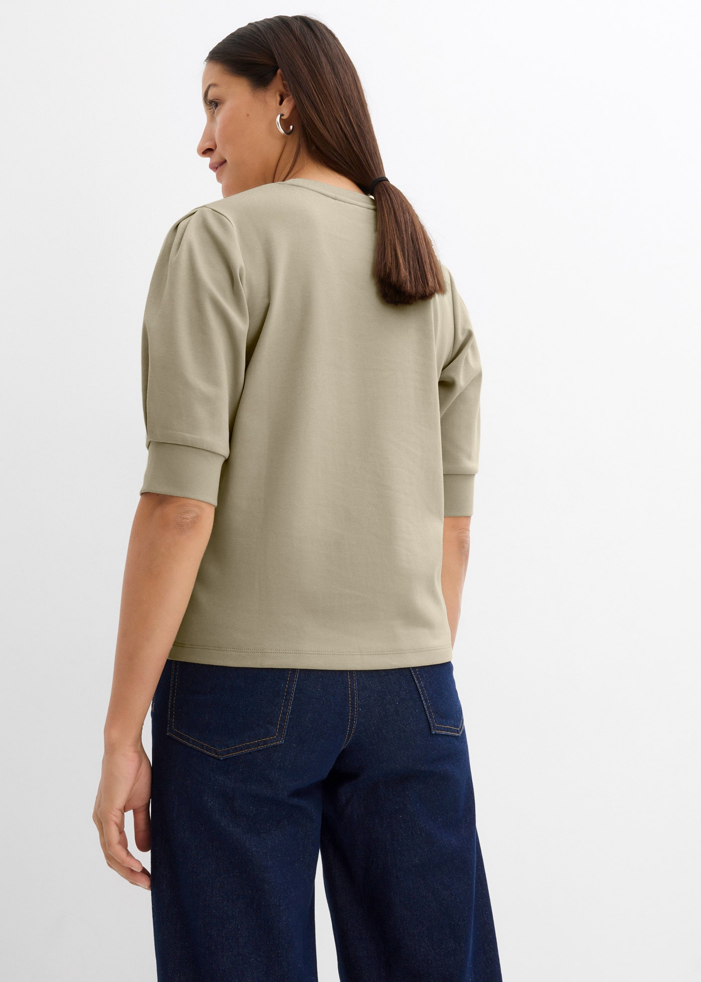 bonprix T-Shirt Oversize-Passform, dezente Puffärmel, Halbarm, aus reiner Baumwolle