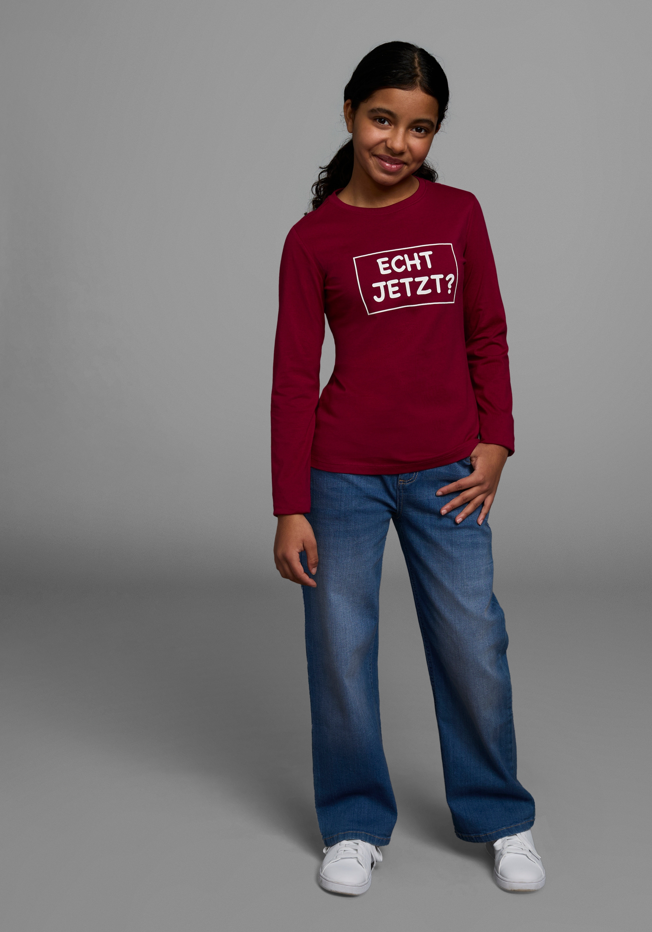KIDSWORLD Langarmshirt »ECHT JETZT?«, Langarm, Basic-Passform, mit peppigem und dynamischem Aufdruck