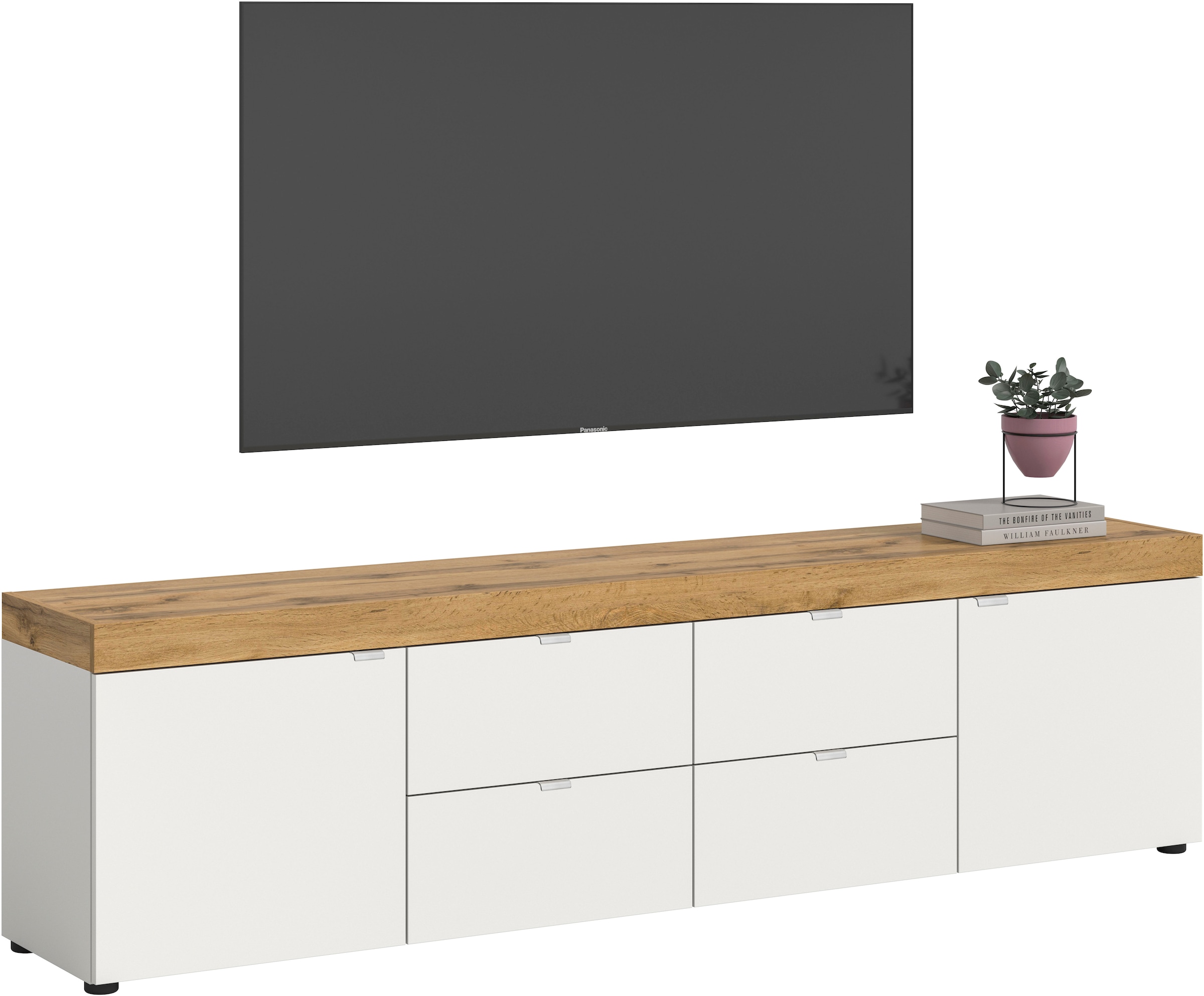 OTTO home Lowboard »MAMBO II, Breite 200 cm, 2 Türen, 4 Schubkästen, 4 Fächer« 1 Stk. tlg. Lowboard, TV Unterschrank, TV-Schrank, Wohnzimmer