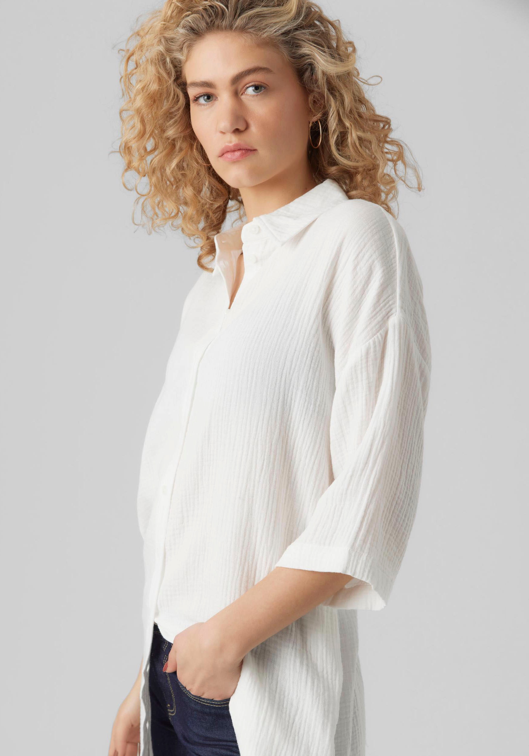 Vero Moda Hemdblusenkleid »VMNATALI 3/4 LONG OVERSHIRT NOOS«, mit 3/4 Ärmel