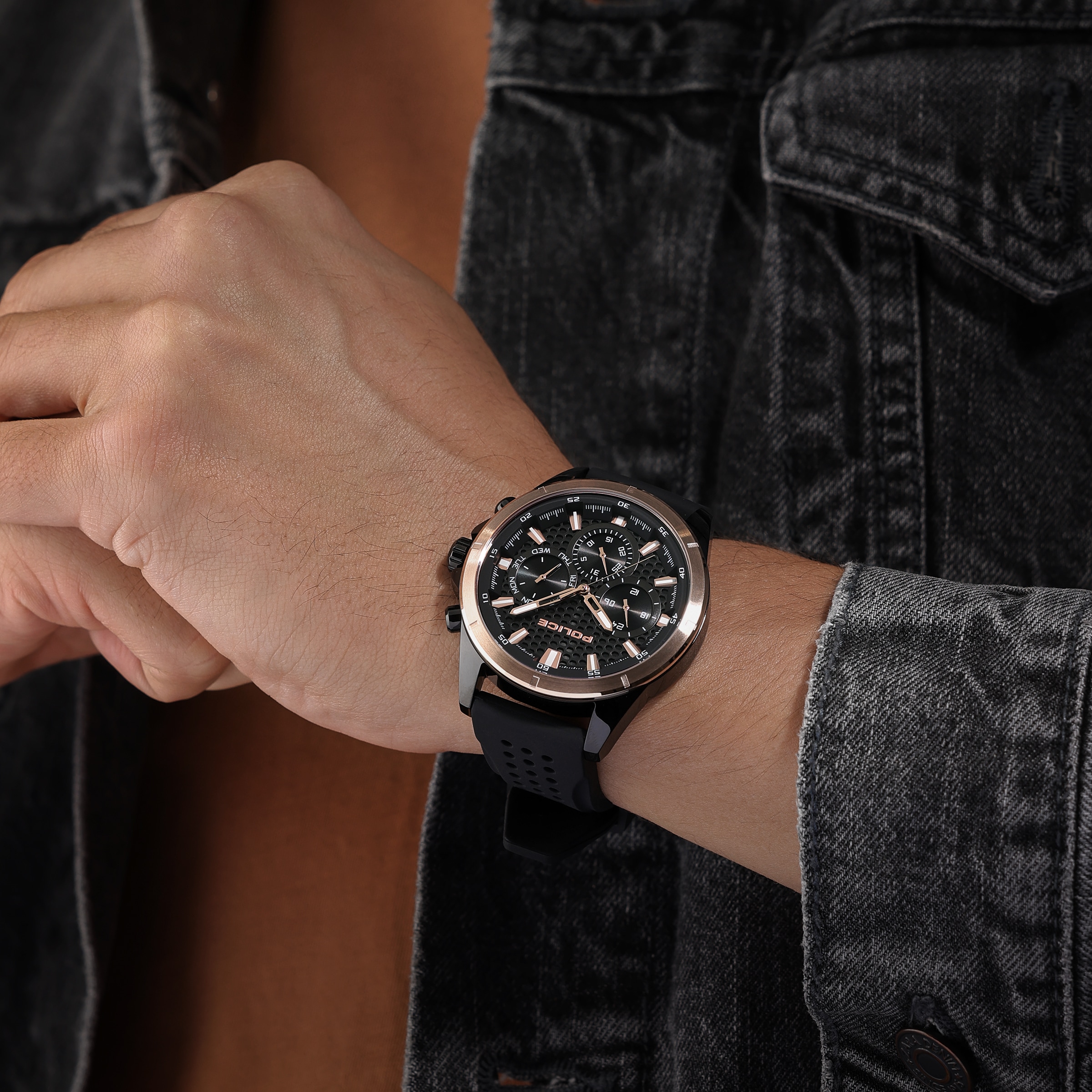 Police Quarzuhr »Motion« Armbanduhr, Herrenuhr, Silikonarmband, analog, Tag, Wochentag