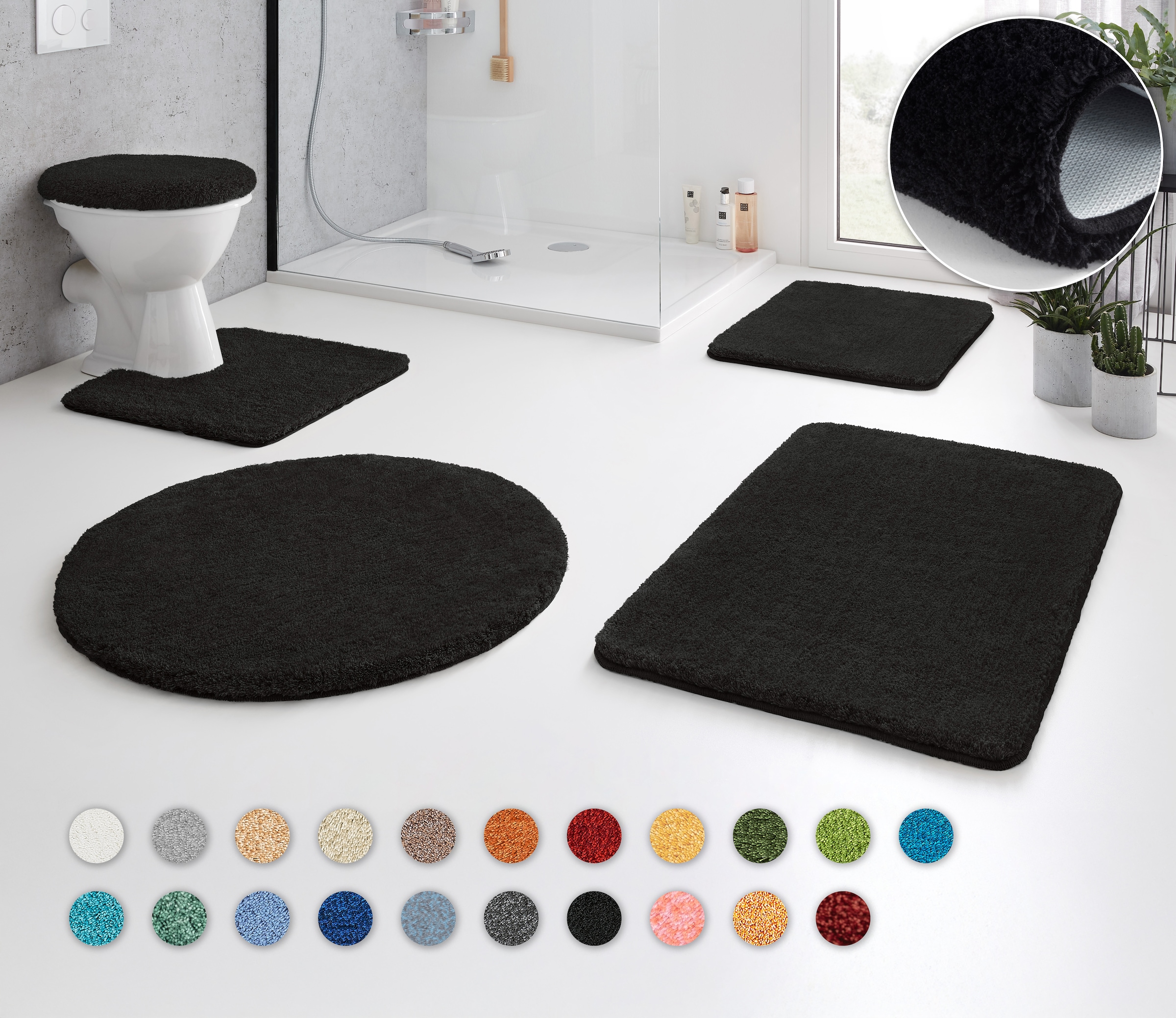 Kleine Wolke Badematte »RELAX«, rutschhemmend beschichtet, fußbodenheizungsgeeignet, Badteppich, Uni Farben, rechteckig, rund & als Set erhältlich