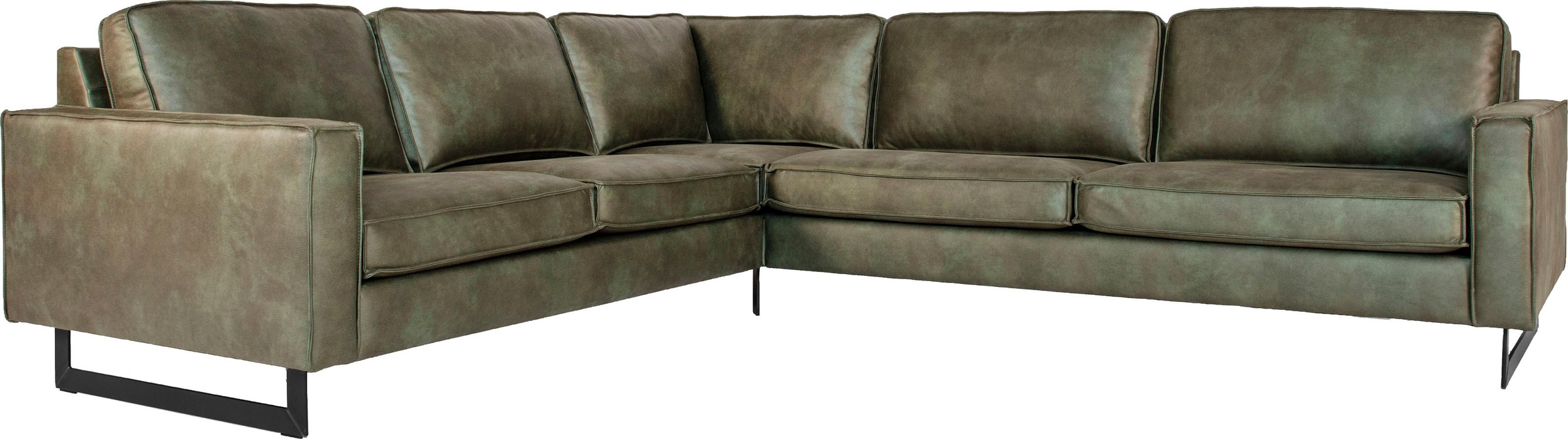 Places of Style Ecksofa »Pinto, XXL, 250/290 cm, langer Schenkel, Ottomane«, Cord, Chenille, Lederoptik, mit Keder, Metallfüße, Wellenunterfederung