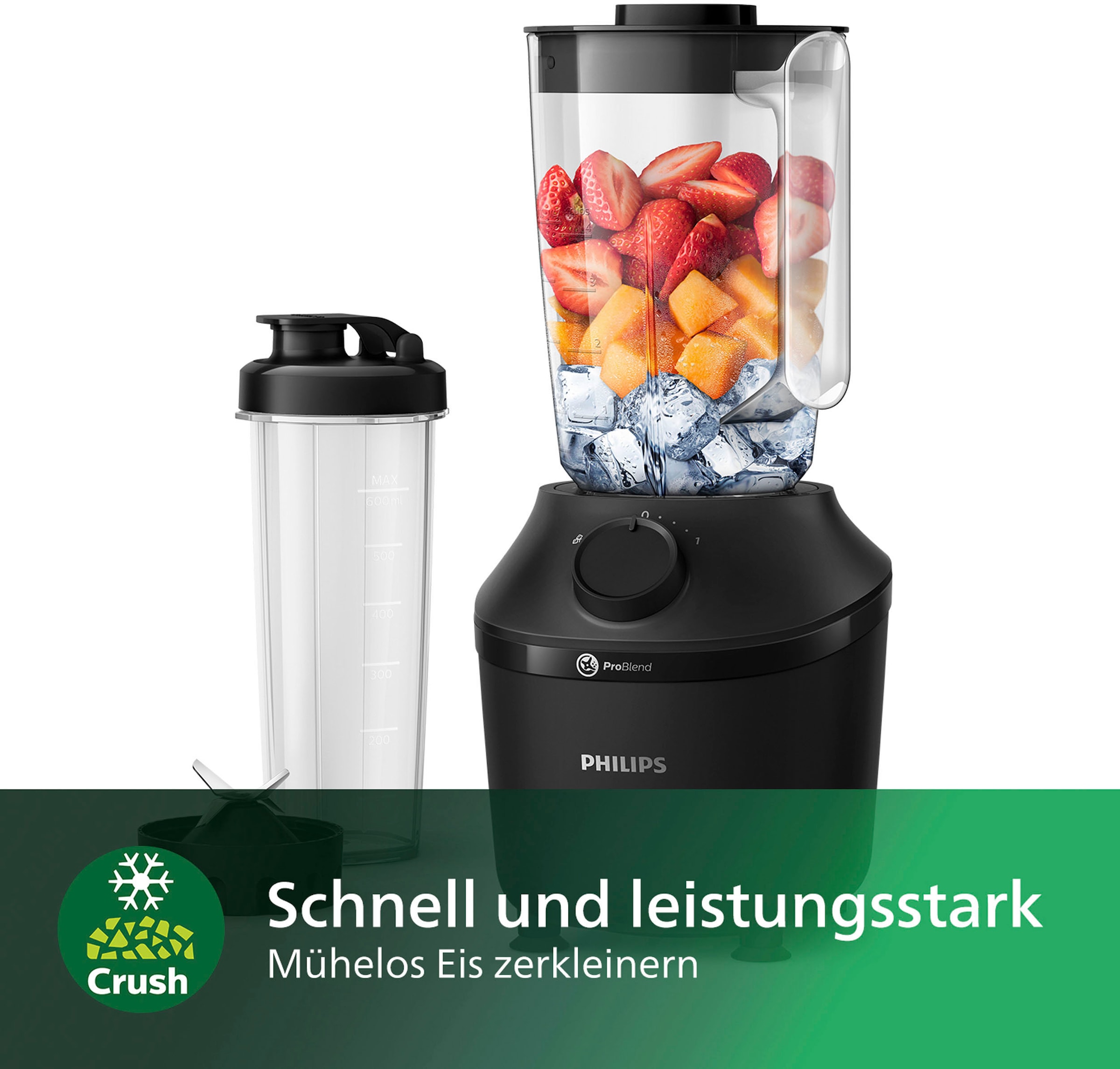 Philips Standmixer »HR2041/41 3000 Series, mit ProBlend-Technologie,«, 450 W, 1,9L-Behälter und 1 Geschwindigkeitsstufe + Impulseinstellung; Schwarz