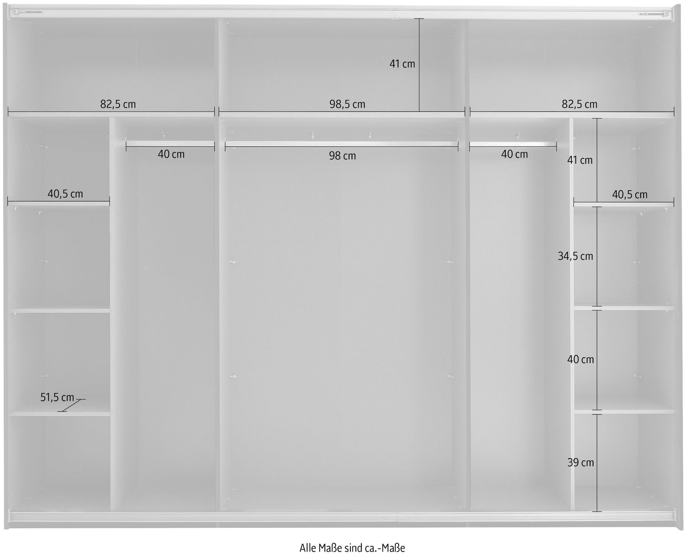 Schlafkontor Schwebetürenschrank »Mesio, 2-türiger Kleiderschrank, Schiebetürenschrank mit viel Stauraum« inklusive Hoteleinteilungen außen und Einlegeböden oben