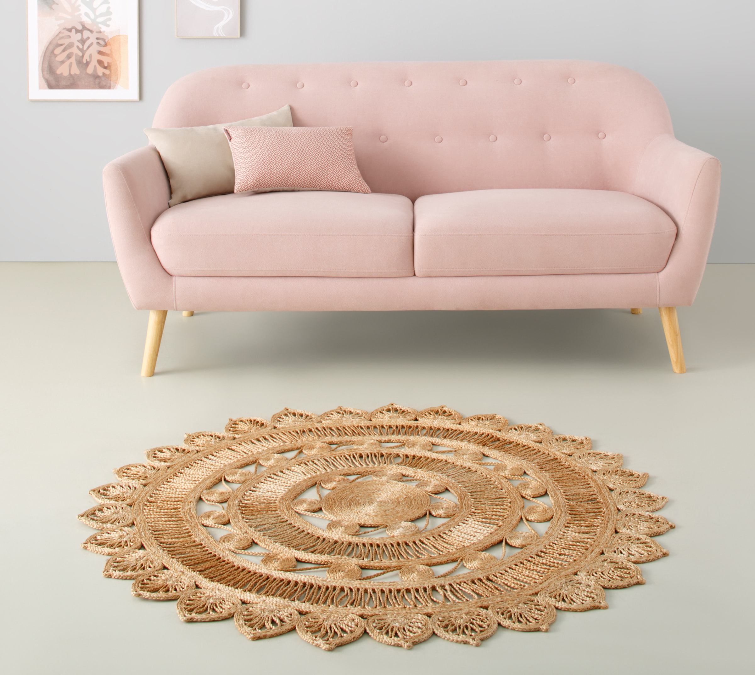 my home Teppich »Naturala, Jute-Teppich, handgefertigt«, rund, 5 mm Höhe, reines Naturprodukt, Jute, Boho, Wendeteppich, Wohnzimmer, Esszimmer