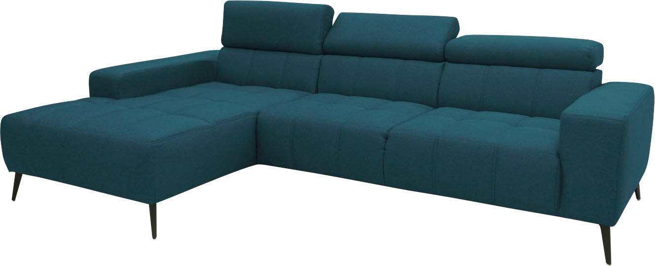 DOMO collection Ecksofa »Trento L-Form, mit Kufenfuß oder Einzelfuß«, wahlweise mit Kopfteilverstellung, Recamiere links/rechts bestellbar