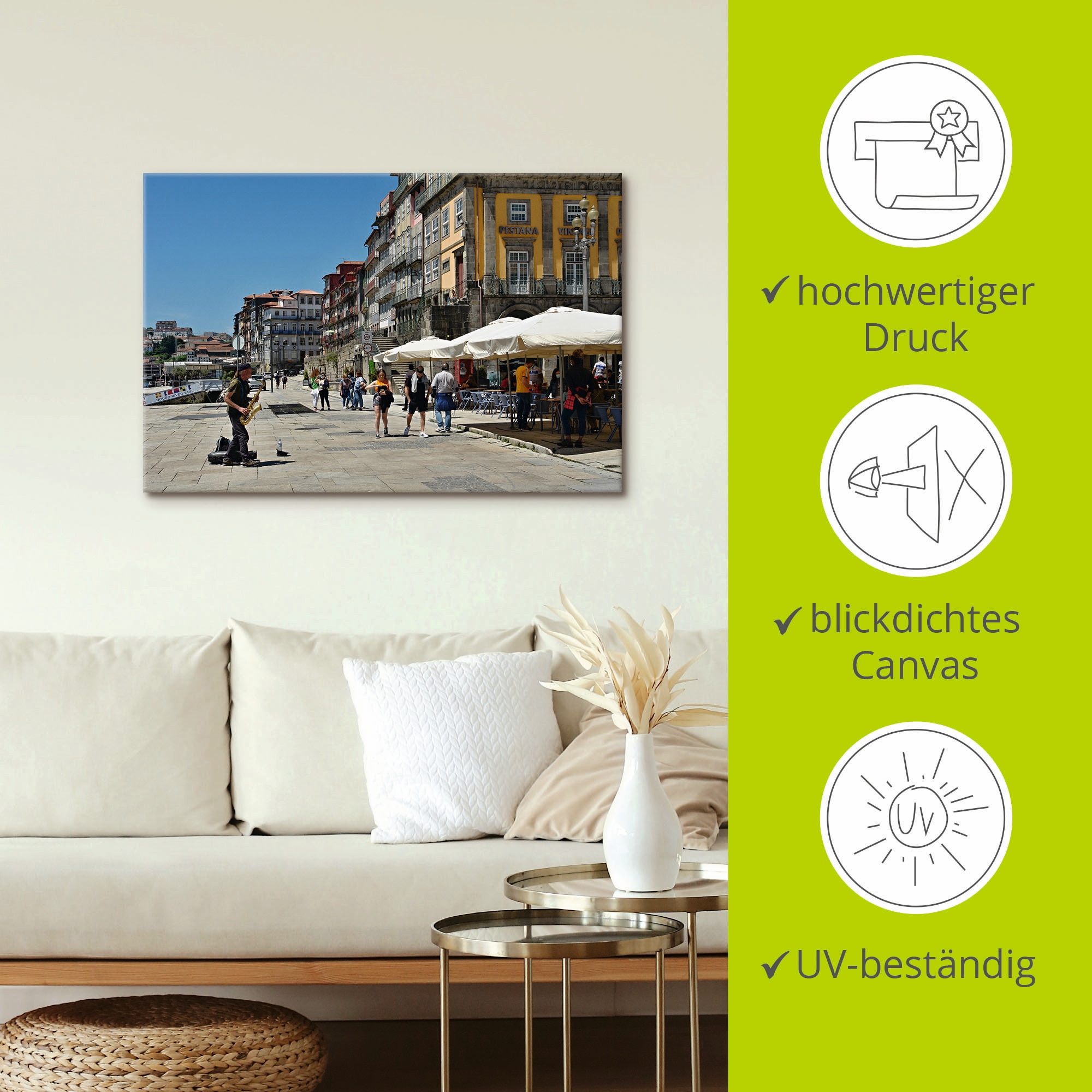 Artland Leinwandbild »Porto - Zona Ribeira - Portugal«, Bilder von Europa, (1 St.), auf Keilrahmen gespannt