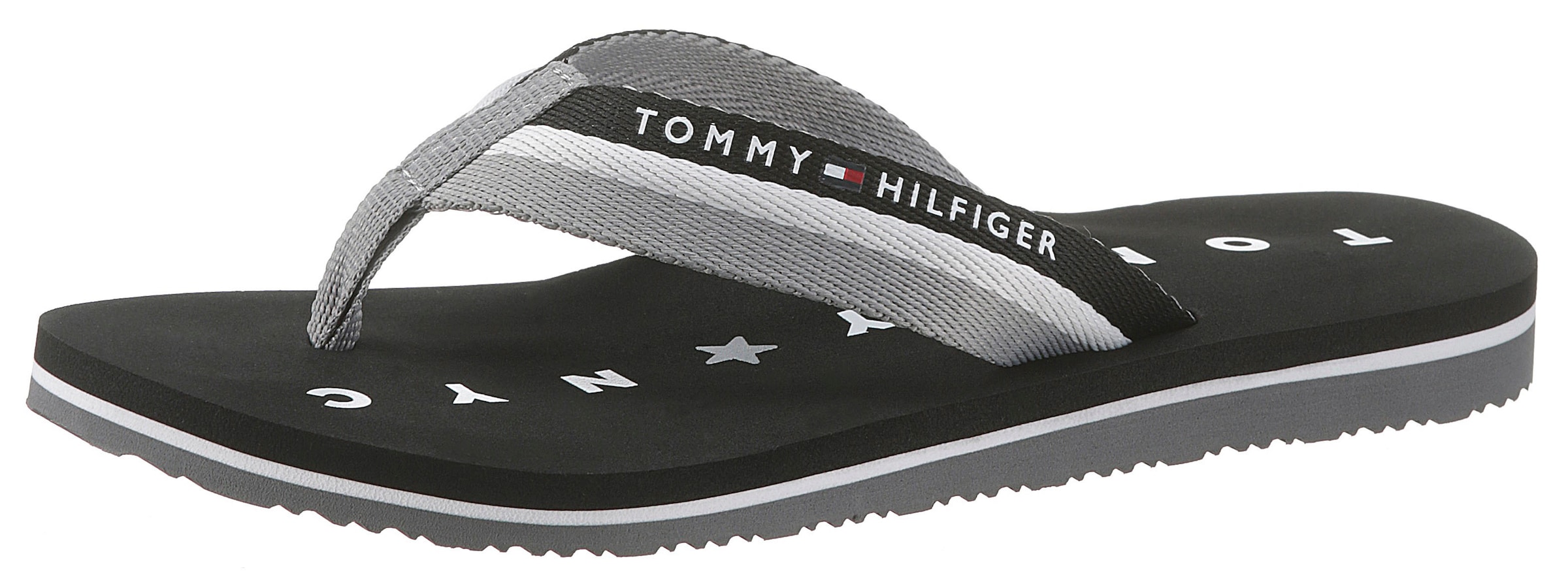 Tommy Hilfiger Zehentrenner »TOMMY LOVES NY BEACH SANDAL«, Sommerschuh, Schlappen, Poolsildes mit Logo ausf der Laufsohle
