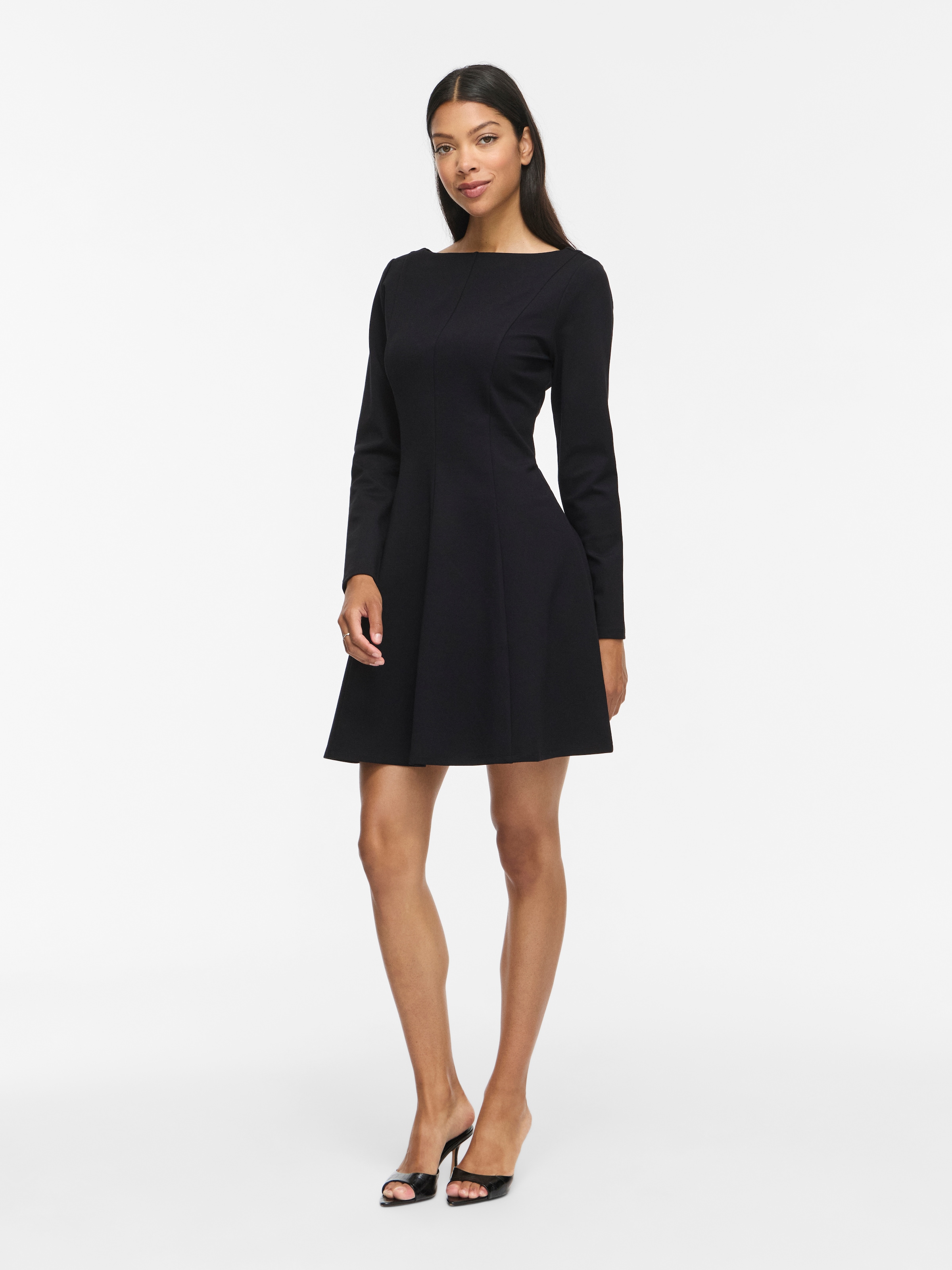 Vila Minikleid »VISIBA BOAT NECK L/S DRESS - NOOS« Viskosemischung, eng geschnitten
