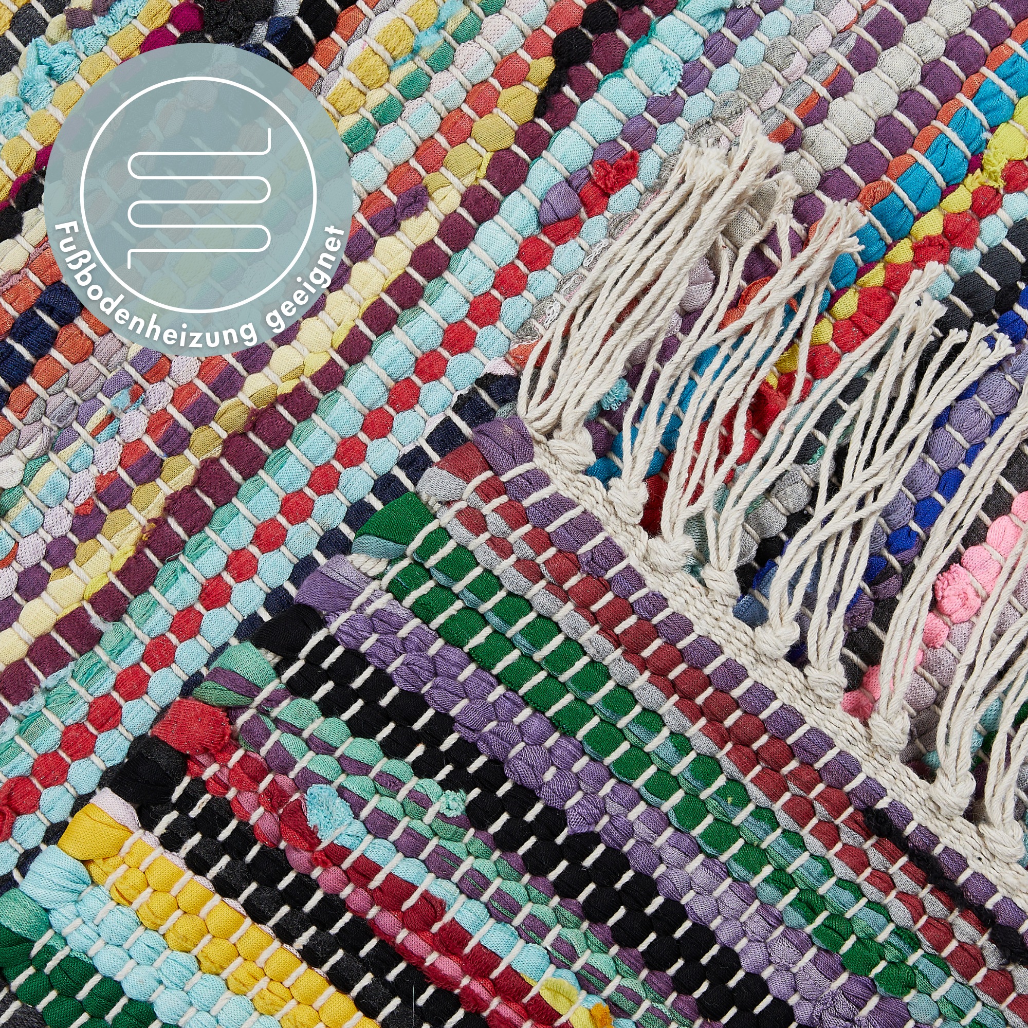 Andiamo Teppich »Multi« rechteckig 10 mm Höhe Flachgewebe, Fleckerl, reine Baumwolle, handgewebt, mit Fransen