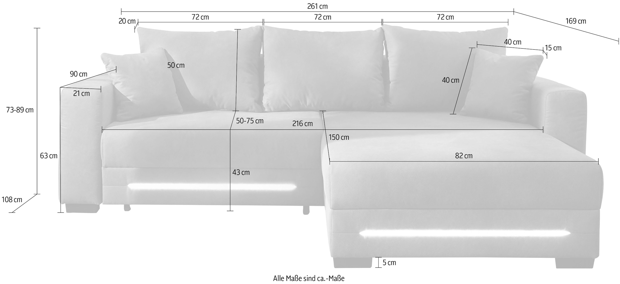 Jockenhöfer Gruppe Ecksofa »Spotlight, L-Form, mit dimmbarer LED-Beleuchtung«, inkl. Bettfunktion & Bettkasten, Ottomane links/rechts montierbar
