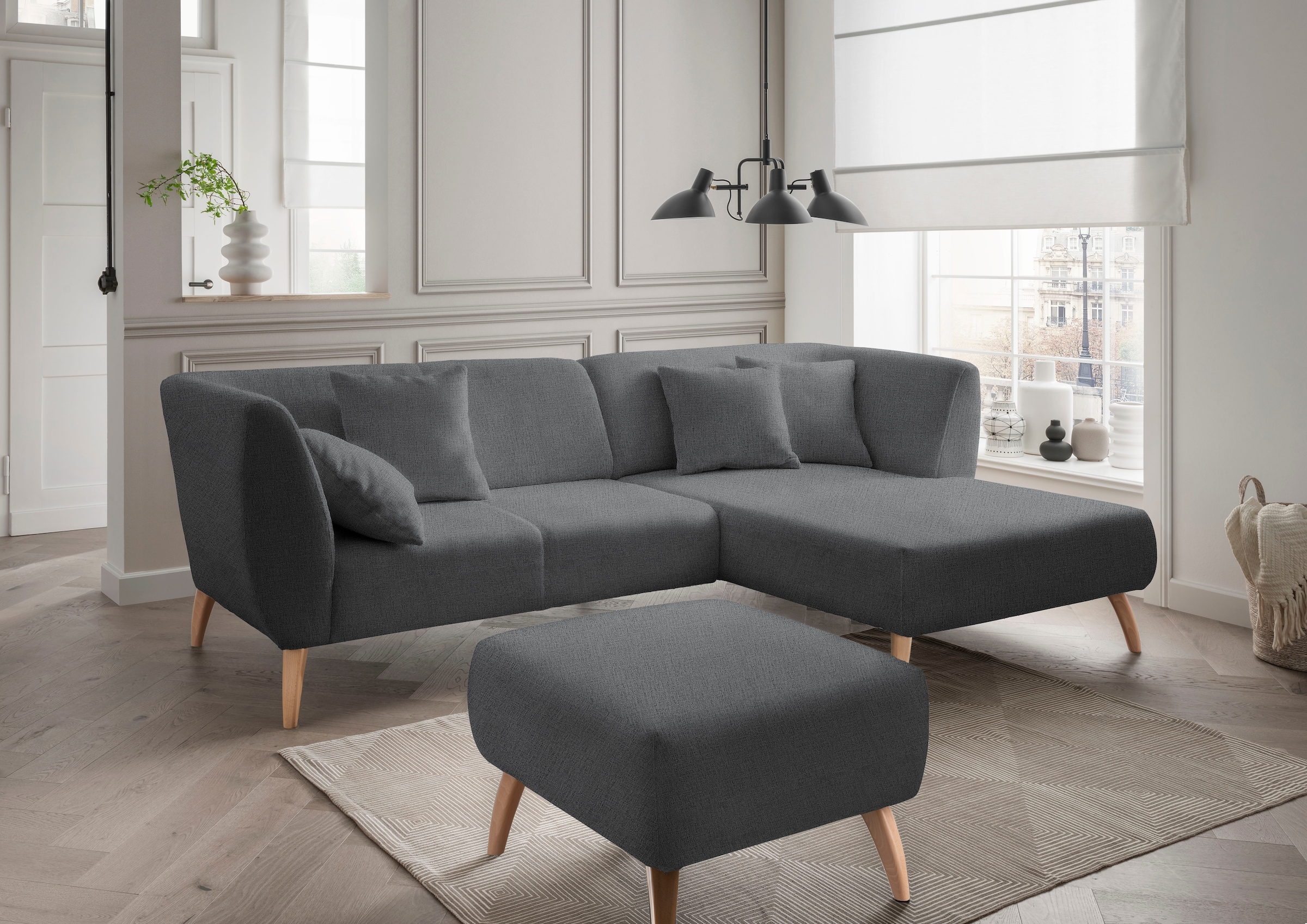 INOSIGN Polsterhocker »Colori«, Holzfußfarbe wählbar, verschiedene Stoffe, hochwertige Stoffqualität