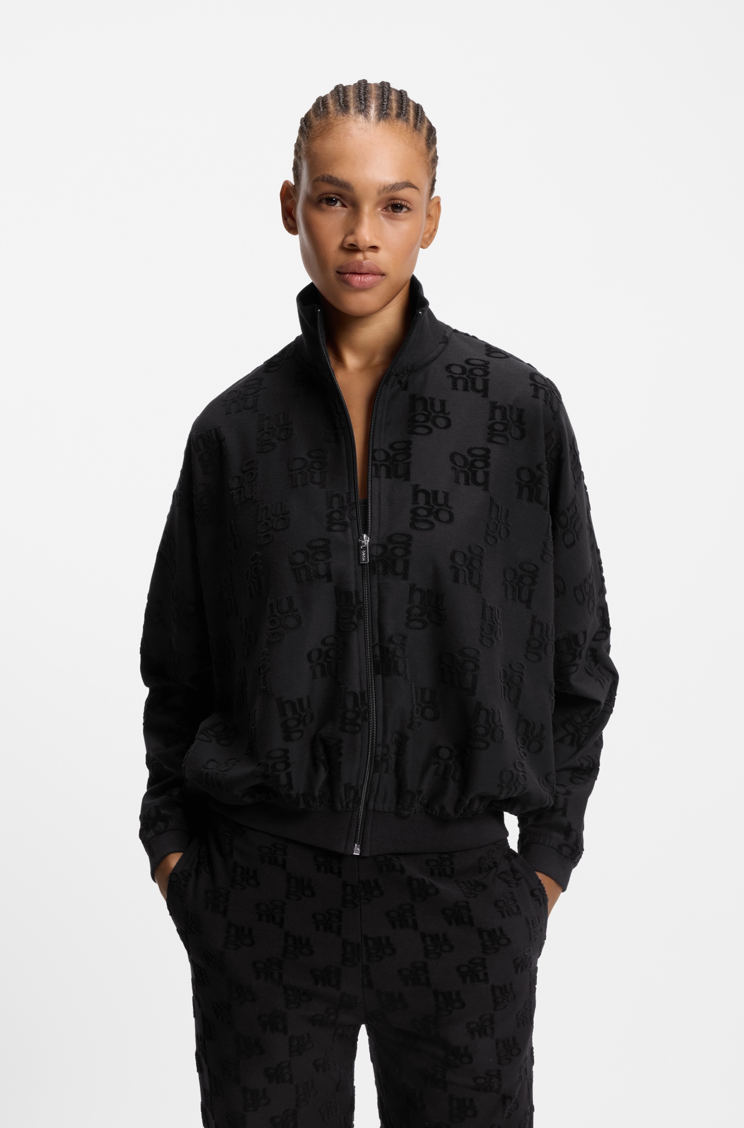 HUGO Underwear Sweatjacke »TERRYMONOGRAM« aus Baumwoll-Mix mit Allover-Logo-Muster, Stehkragen