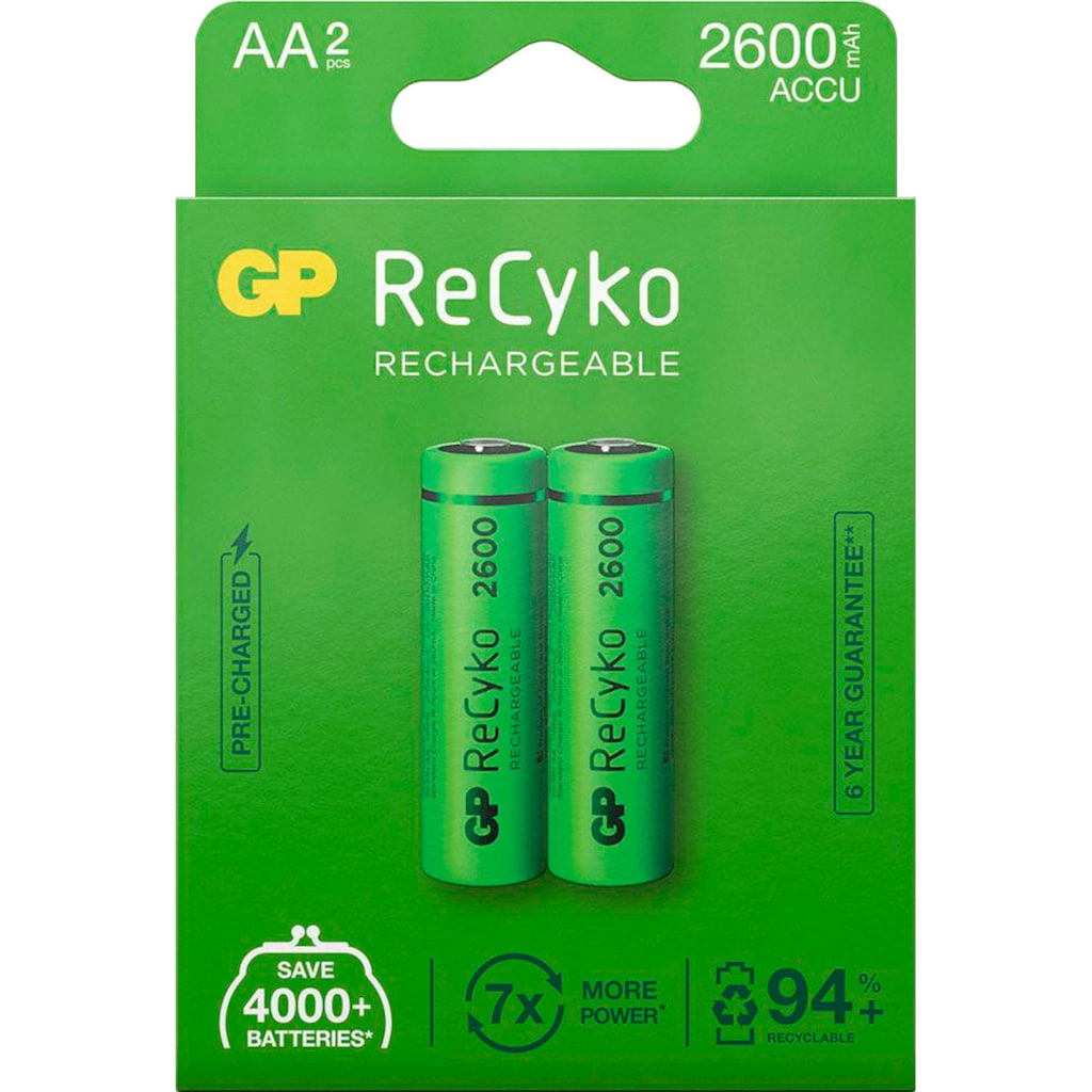 GP Batteries Akku »2er Pack AA Akku GP NiMH 2600 mAh ReCyko 1,2V«, AA, 2600 mAh