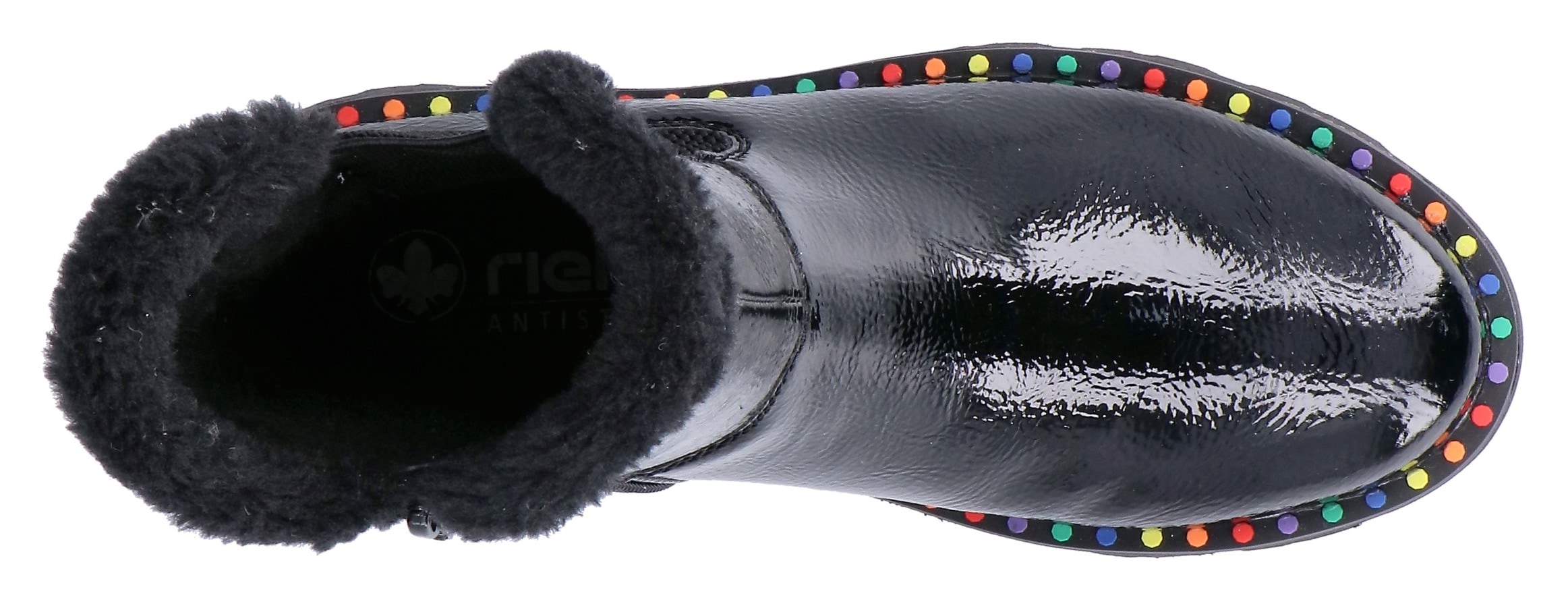 Rieker Winterstiefelette  Plateauboots, Winterboots, Lack-Stiefelette mit buntem Sohlenrand