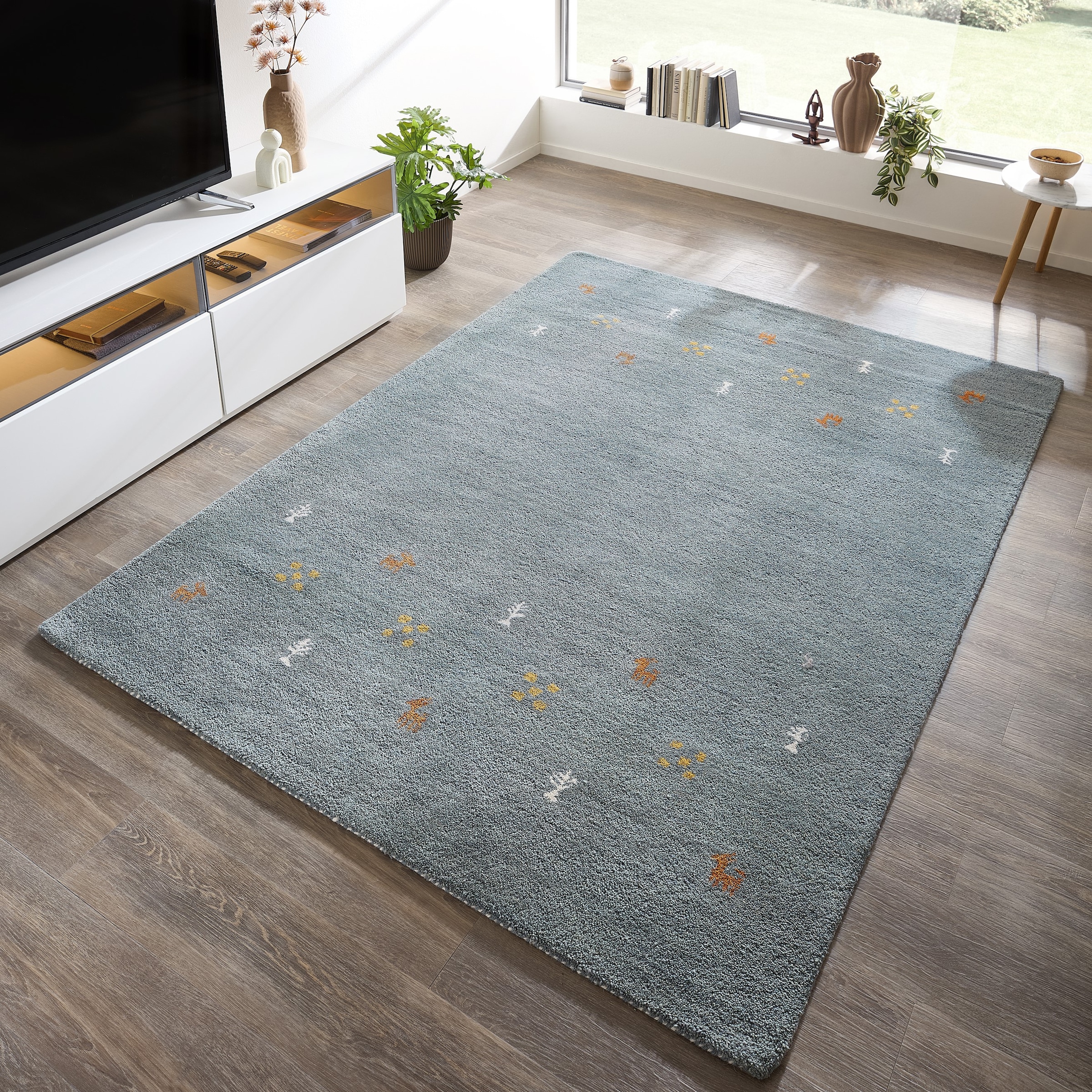 THEKO Wollteppich »Gabbeh Motiv, Handgefertigt, Teppich, Tiermotiv, reine Wolle« rechteckig 14 mm Höhe reine Wolle, Wohnzimmer, Schlafzimmer, Esszimmer