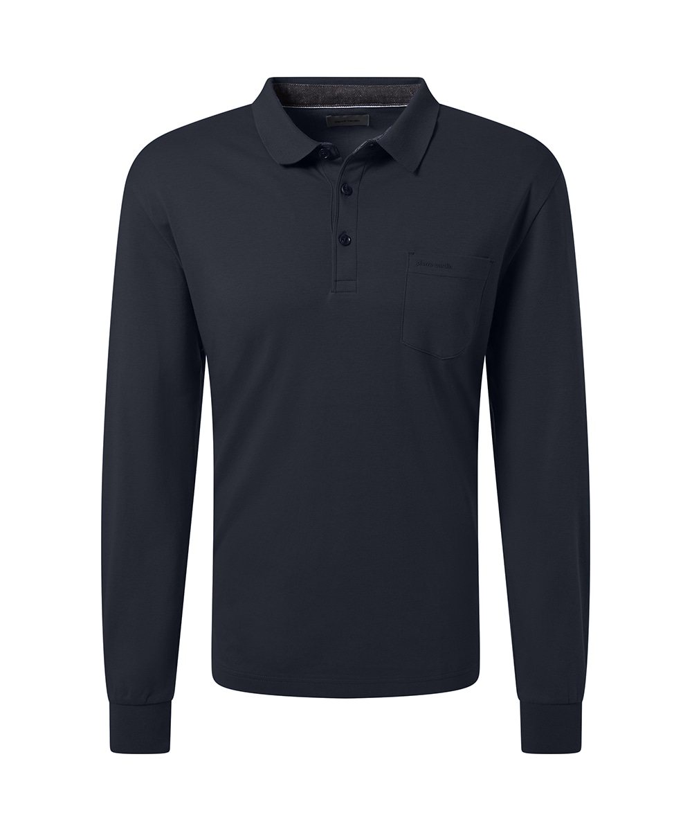 Pierre Cardin Langarm-Poloshirt, Brusttasche mit Marken- Applikation