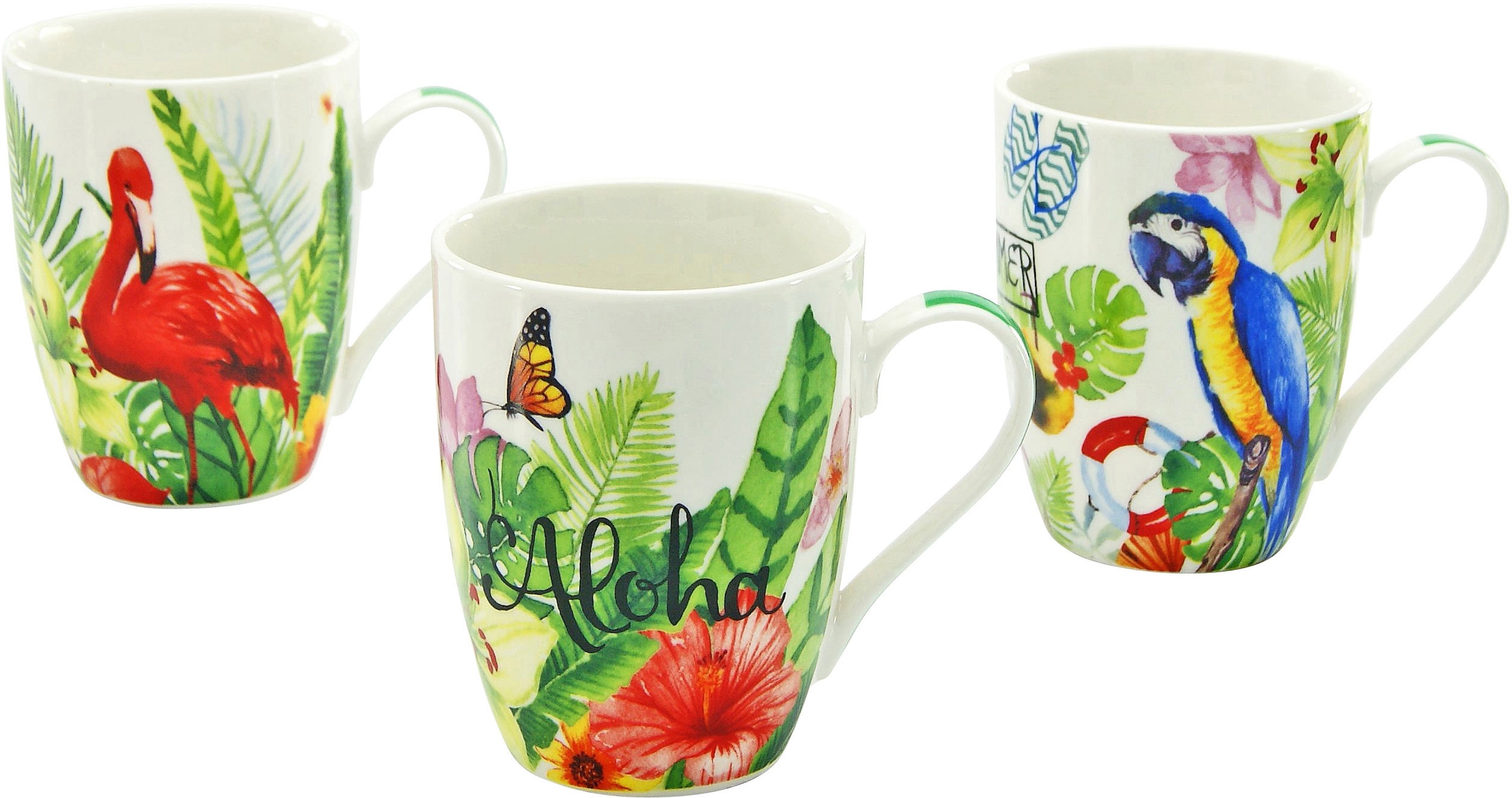 CreaTable Becher »Kaffeebecher Aloha«, (Set, 6 tlg.), Tropic-Design, Tassen Set, 6-teilig