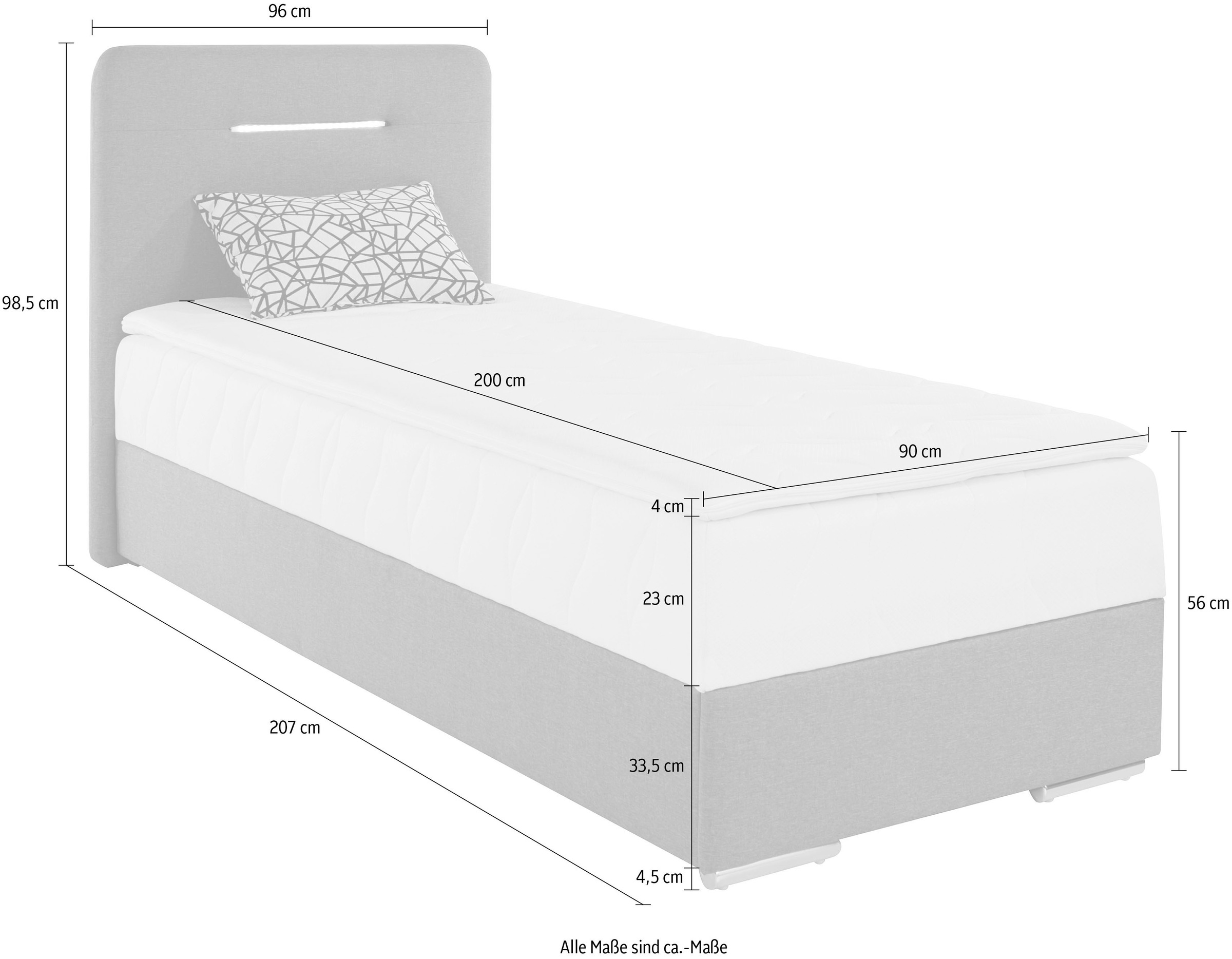 COTTA Boxbett »LIGHTSTAR mit Bettkasten & 5-Zonen-Taschen-Federkernmatratze« Inkl. Topper & LED-Licht, Zierkissen, 90/120/140 cm x 200 cm