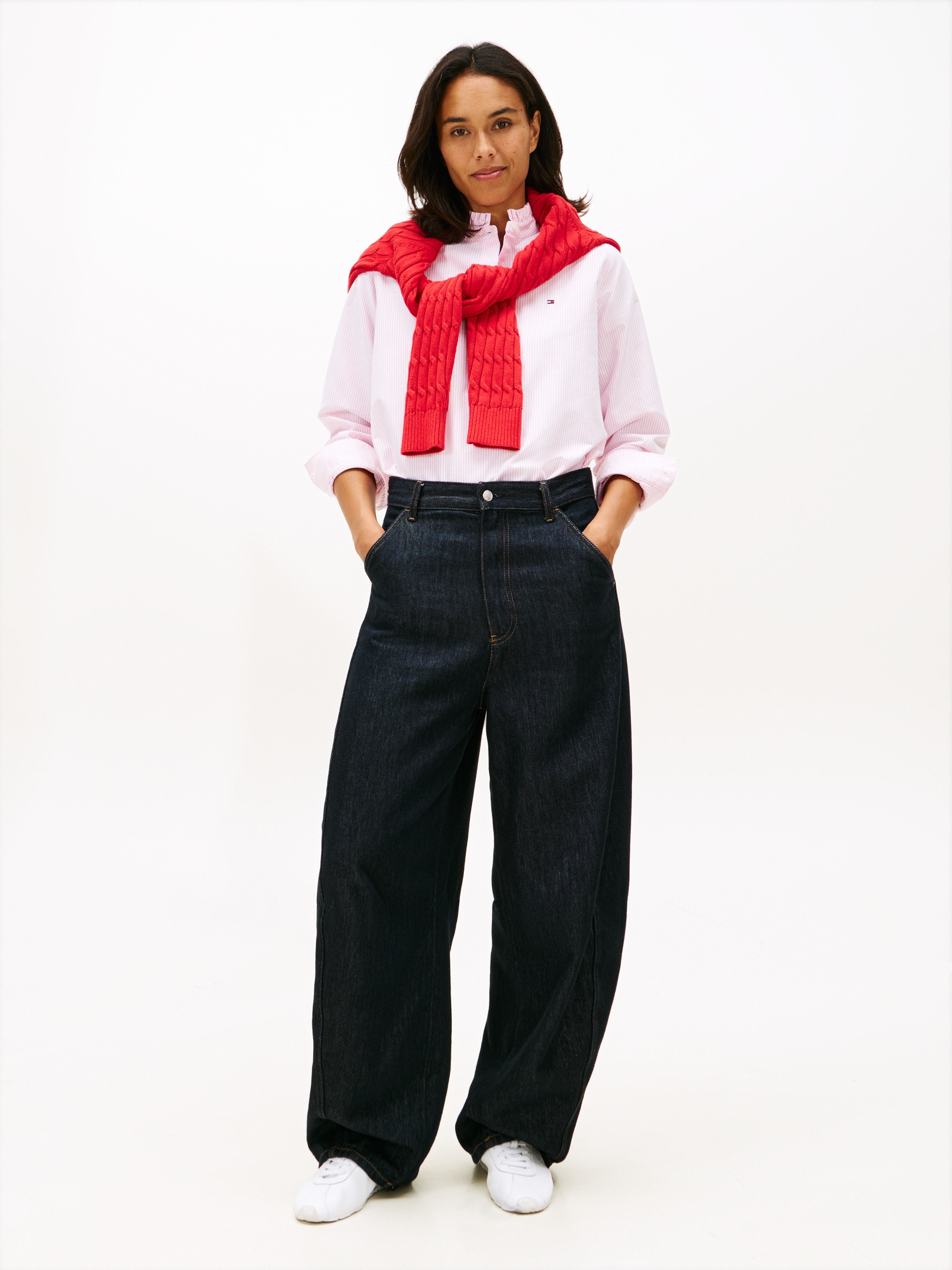 Tommy Hilfiger Langarmbluse »OXFORD RUFFLE NECK SHIRT« mit Rüschen Detail