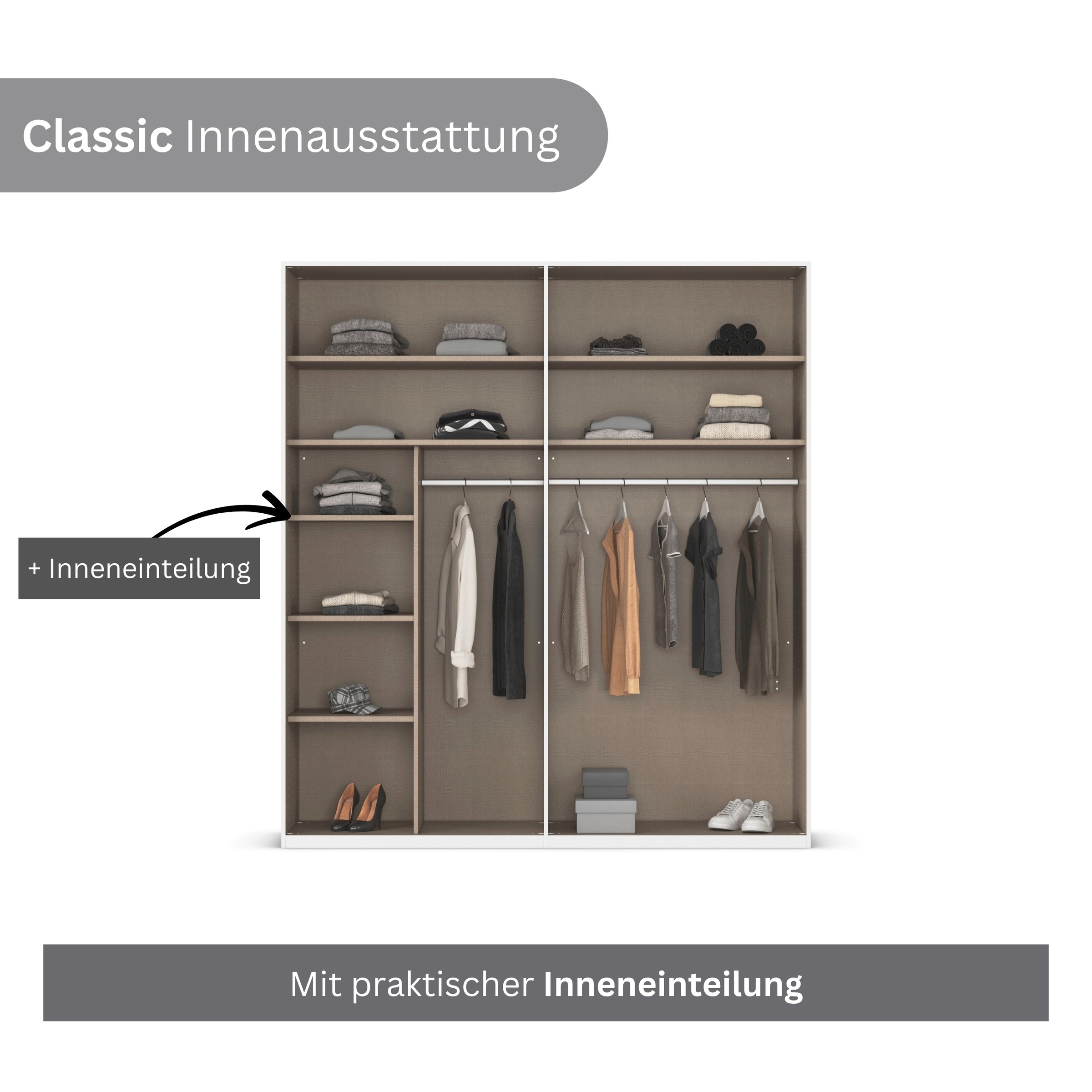 LeGer Home by Lena Gercke Kleiderschrank »Schrank Garderobe Ankleide Schlafzimmer Flur SERINA Eyecatcher«, (in 3 verschiedenen Ausstattungen BASIC/CLASSIC/PREMIUM), in 6 Breiten (101 - 401 cm) mit Front Glas oder Dekor MADE IN GERMANY