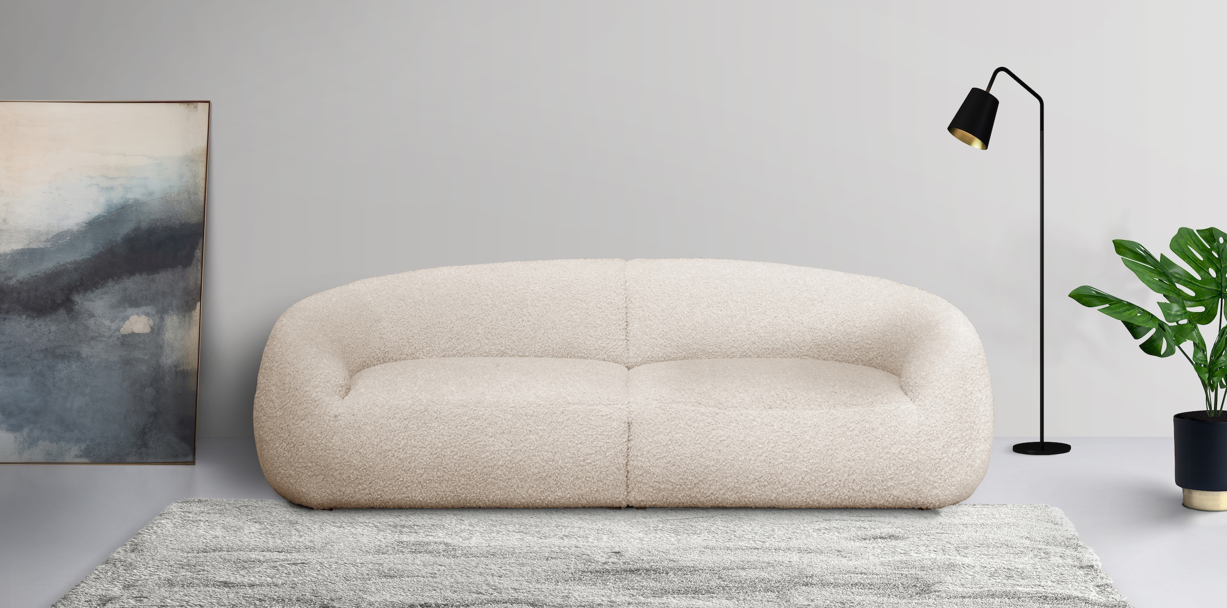 LeGer Home by Lena Gercke Big-Sofa »YANI Designersofa, organische Form, Maße B/T/H: 240/64/81 cm«, mit Wellenunterfederung, auch in Bouclé, passend zur Serie