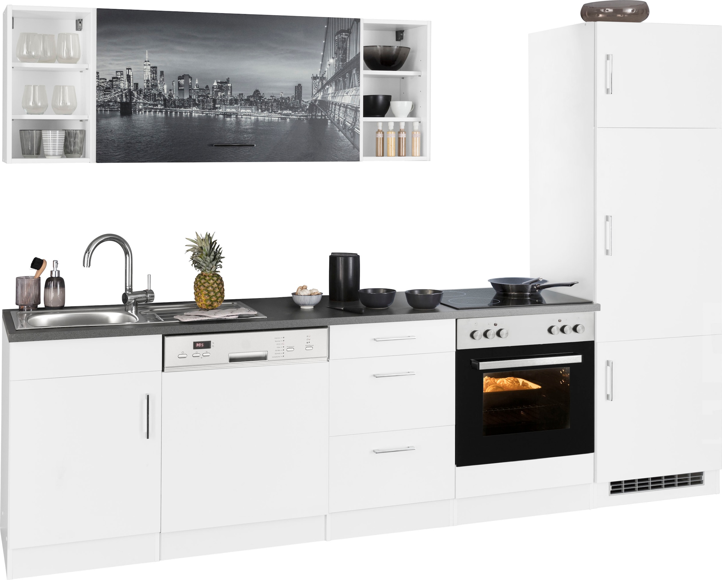KOCHSTATION Küchenzeile »KS-Paris – Küchen mit einzigartigen Fotomotiven auf den Fronten« Breite 280 cm, wahlweise mit E-Geräten, mit Motivdruck