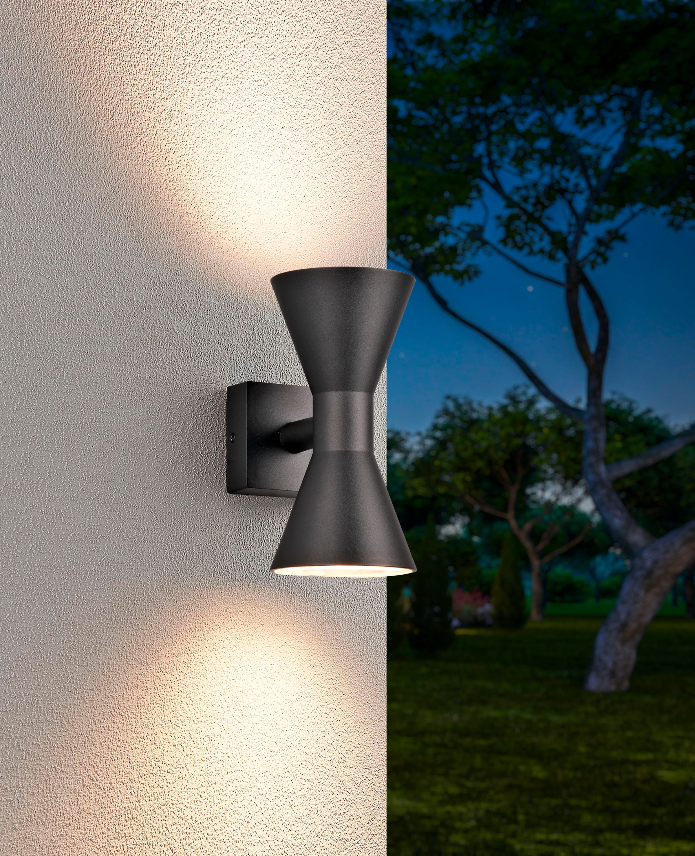 TRIO Leuchten Außen-Wandleuchte »ARDAS, up-and-down Licht Fassadenleuchte, exkl 2x GU10 max 10W, IP44« GU10 1 Stk. warmweiß - kaltweiß Outdoor Wandlampe in Sanduhr-Form, für Garten Terrasse Haustür Lampe