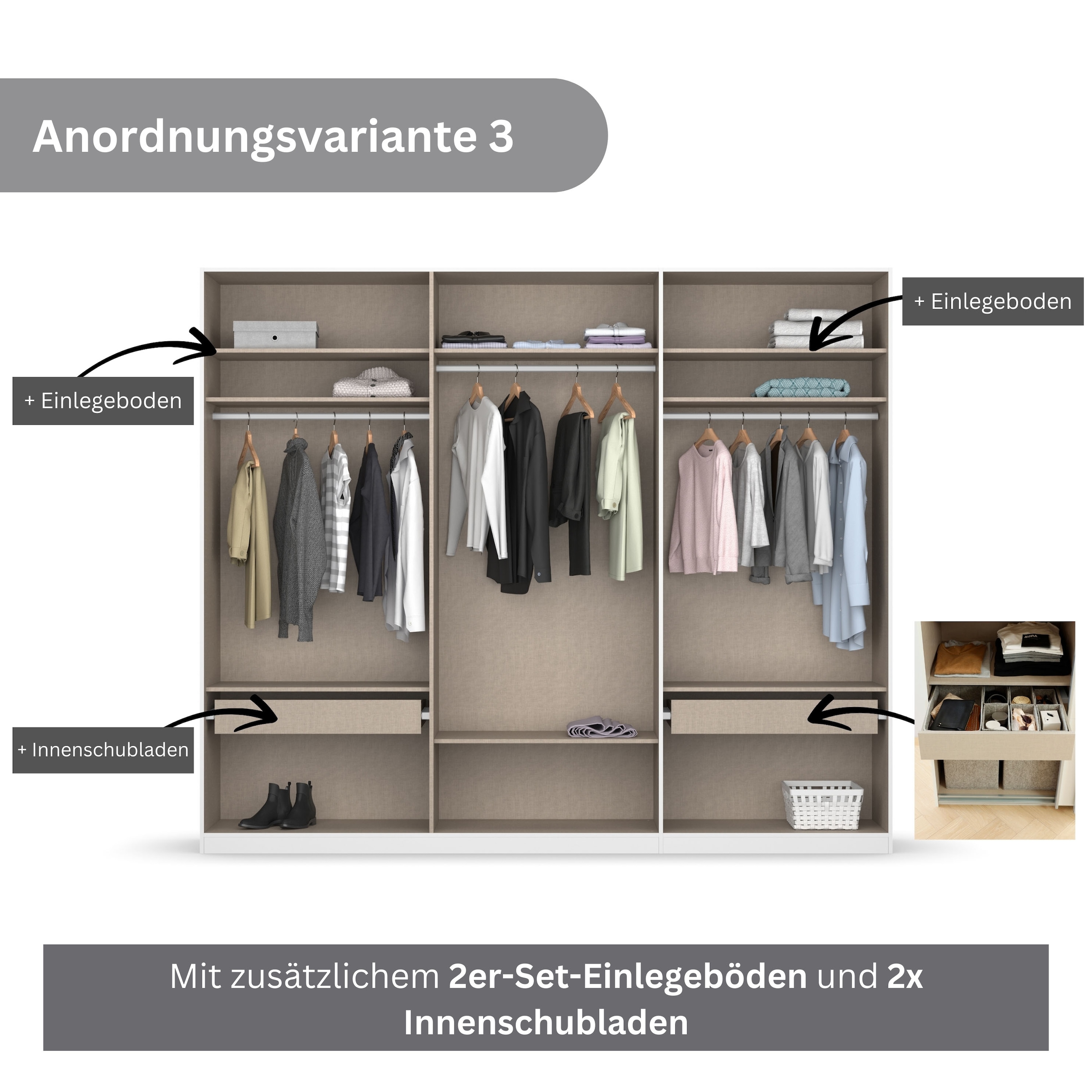 rauch Drehtürenschrank »Koluna«, mit Spiegel, inkl. 2 Innenschubladen sowie extra Böden