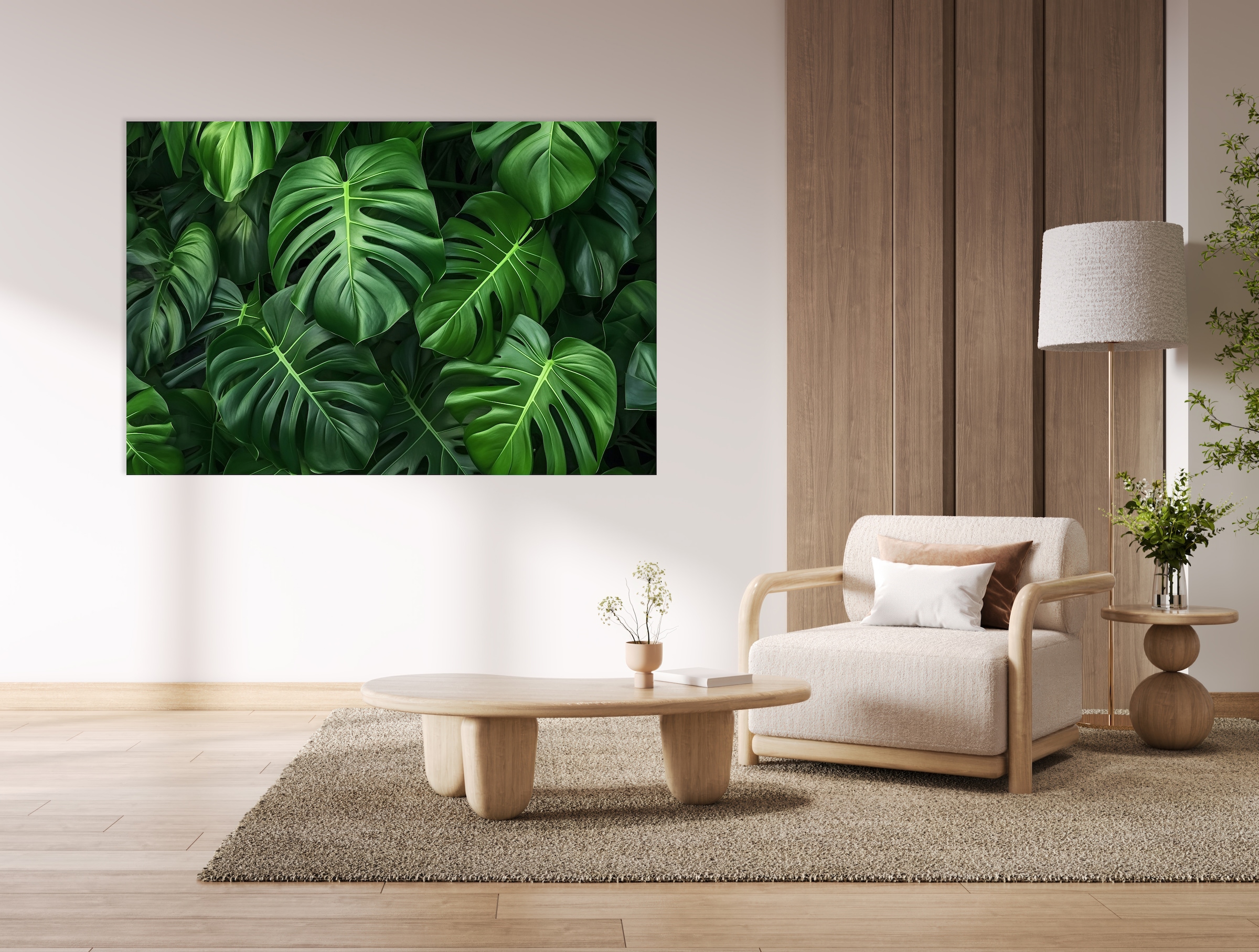 queence Acrylglasbild »Monstera Blätter Wald Illusion« 1 Stk. tlg. mit schwebender 3D Tiefenwirkung, dank der rahmenlosen Befestigung