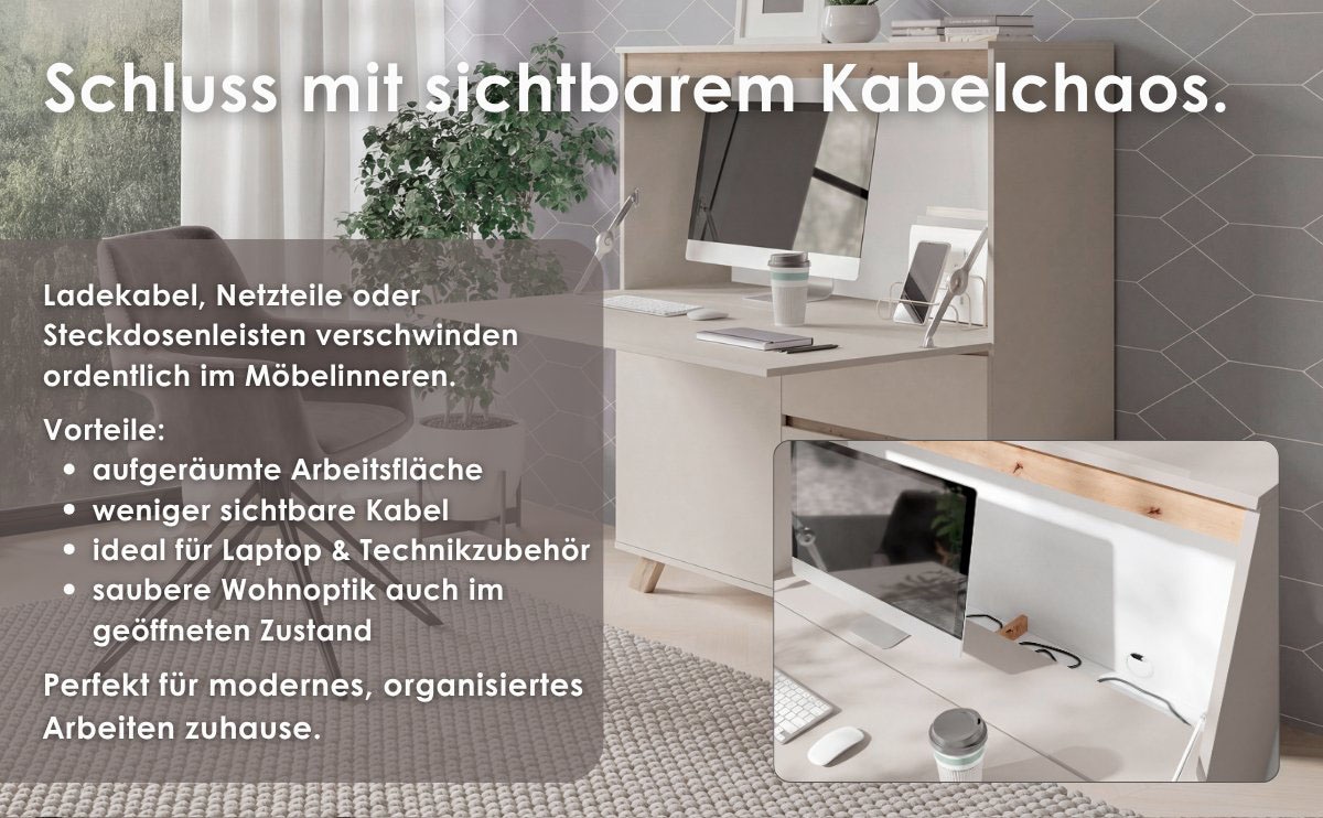 OTTO home Sekretär »Vaux« 1 Stk. tlg. Kaschmir / Artisan Eiche (Eiche-Optik), Klapptür, Stauraum, B: 120 cm