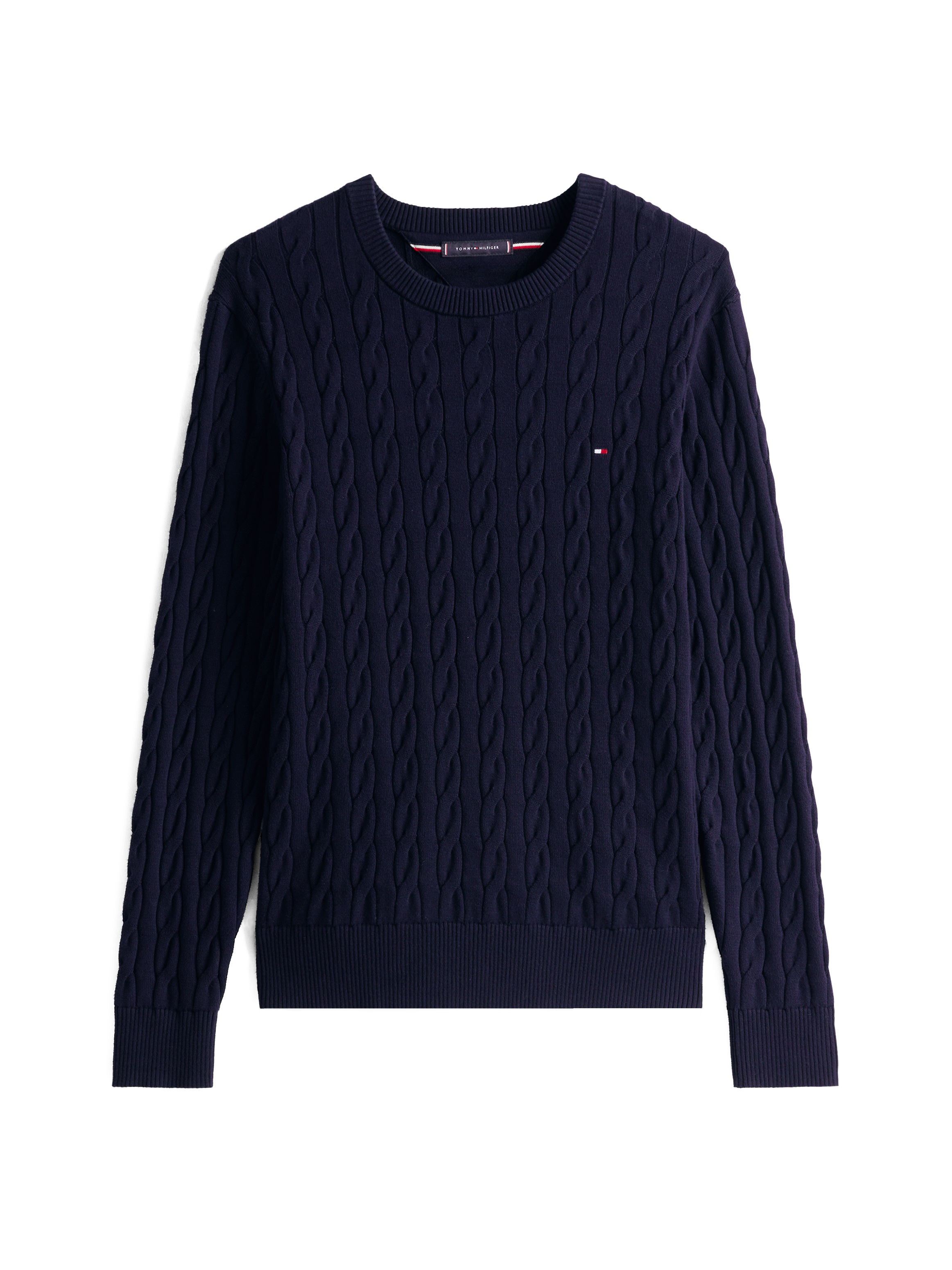 Tommy Hilfiger Strickpullover »CLASSIC CABLE CREW NECK mit Strukturstrick und Flaglabel« unifarben, casual, regular fit, Baumwolle, Rundhals