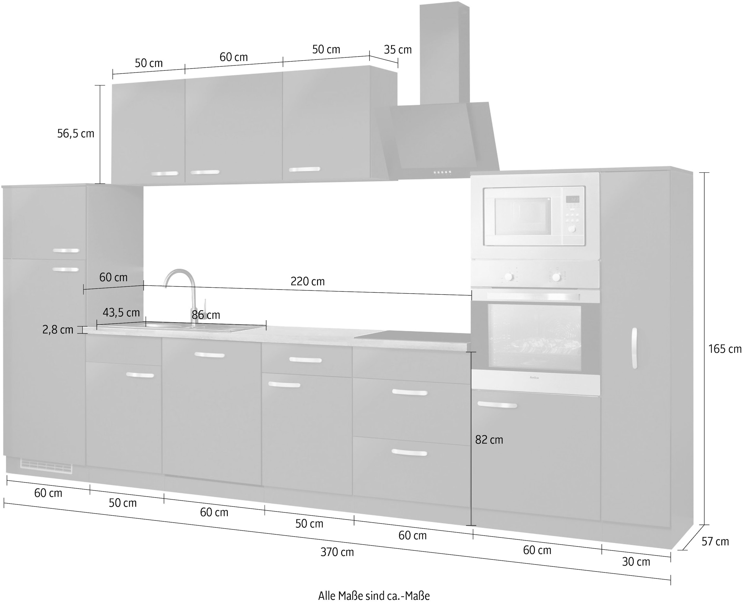 wiho Küchen Küchenzeile »Kansas«, mit E-Geräten, Breite 370 cm im OTTO  Online Shop