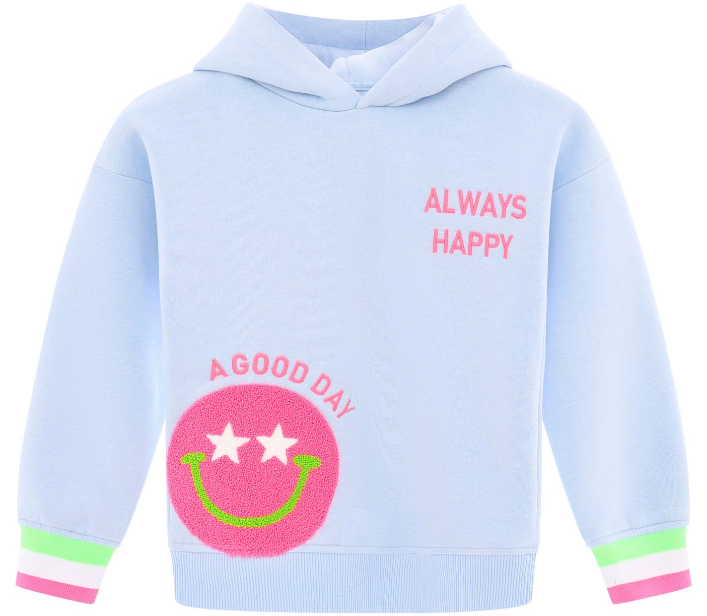 Zwillingsherz Hoodie »"Always Happy" Kids«, mit großem Smiley und neonfarbenen Details