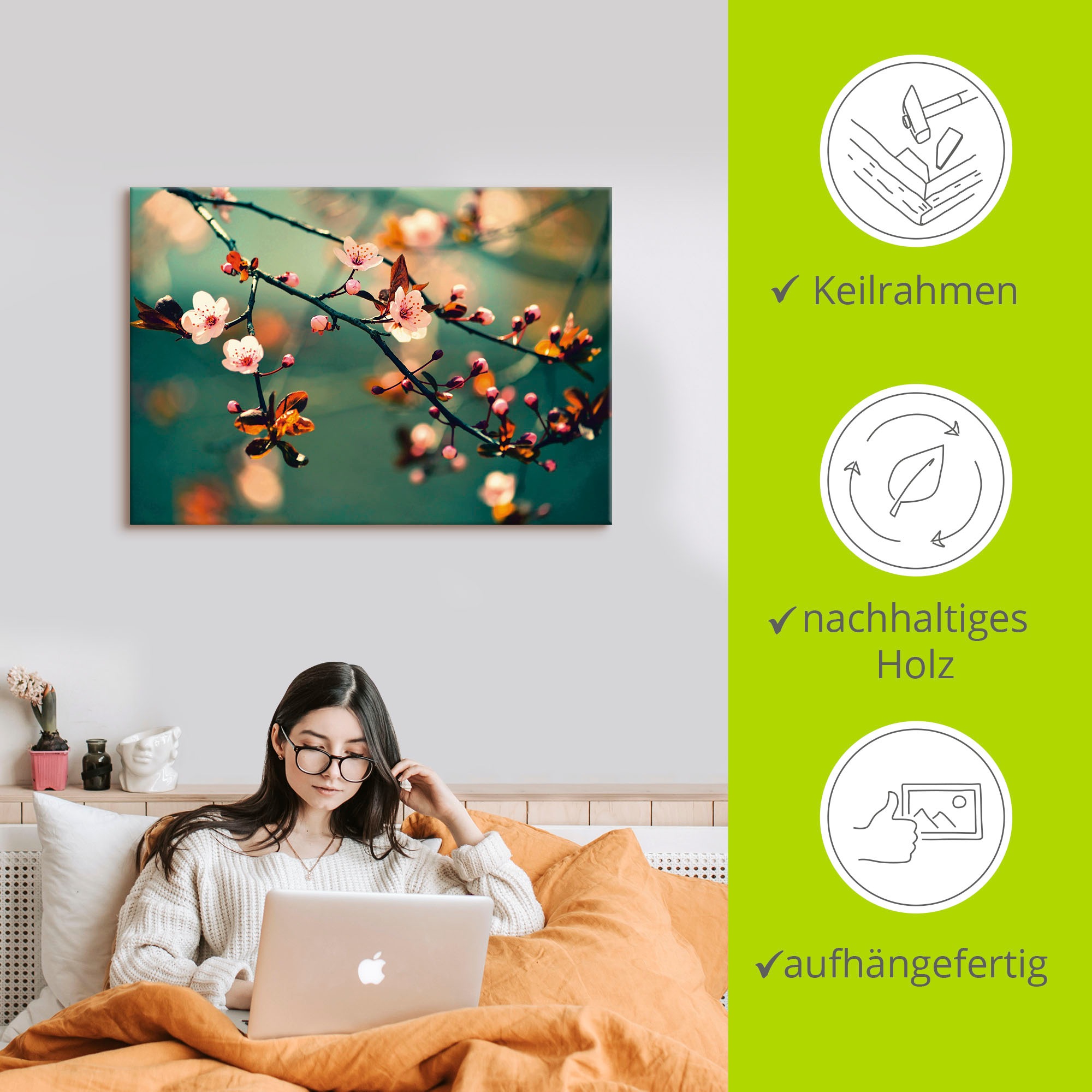 Artland Wandbild »Japanische Kirsch Sakura Blumen«, Blumen, (1 St.), als Leinwandbild, Poster in verschied. Größen