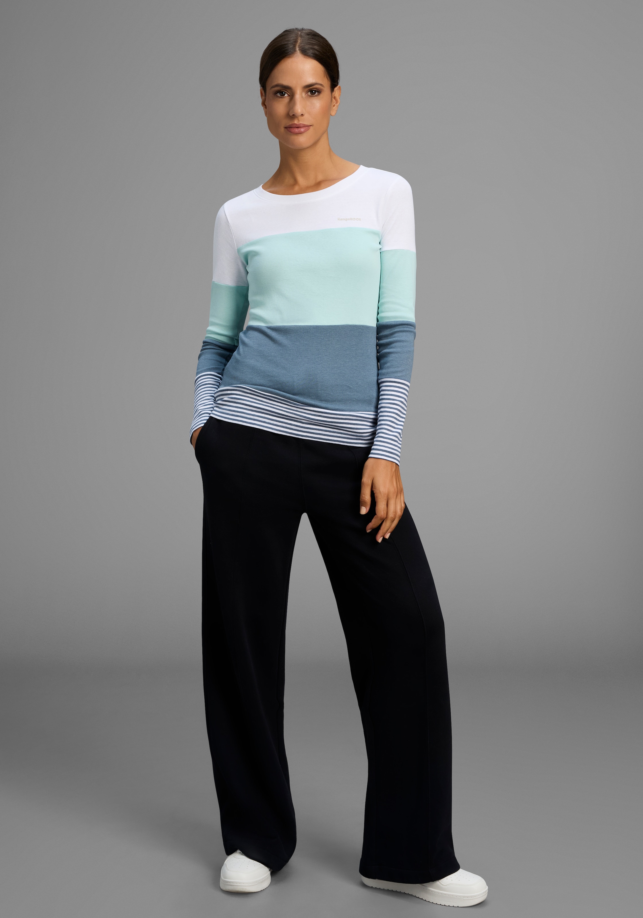 KangaROOS Longsleeve, mit Langarm, figurbetonte Passform, Colourblocking-Optik