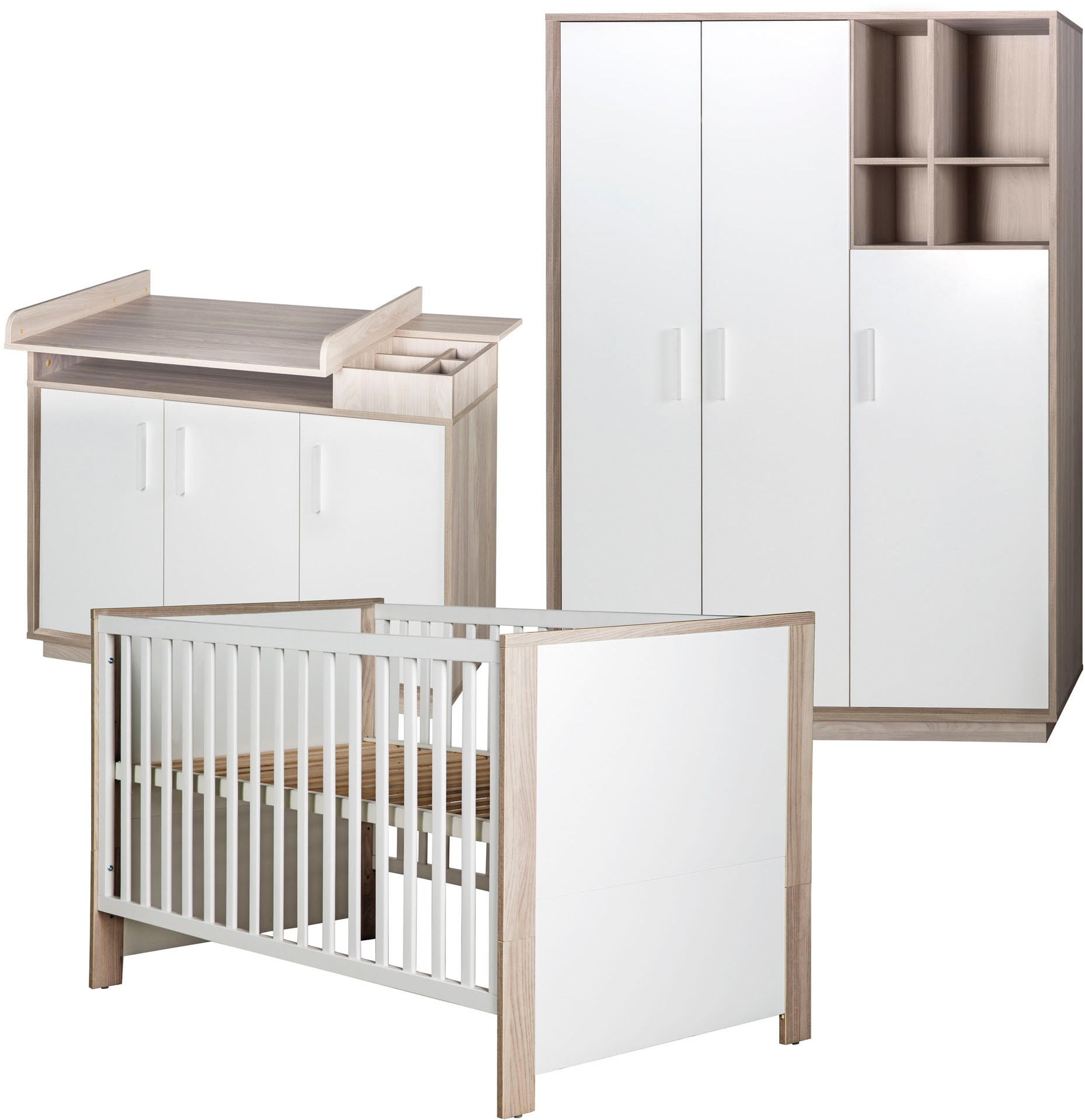 Babyzimmer-Komplettset »Olaf«, (Set, 3 tlg., Kinderbett, Wickelkommode,...