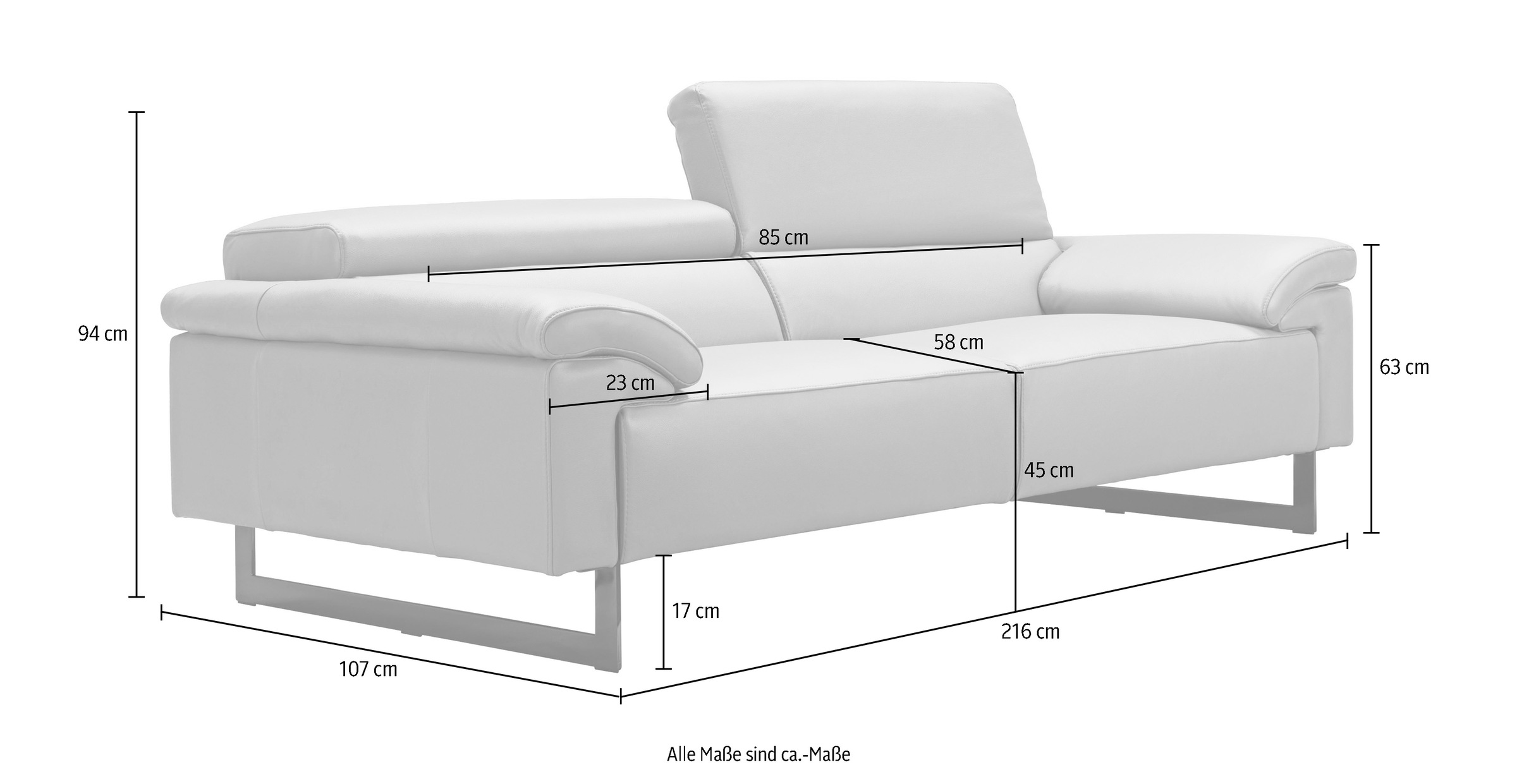 Egoitaliano 2,5-Sitzer »Malika, Designsofa mit hohem Sitzkomfort, edel und bequem«, inkl. Kopfteilverstellung und chromfarbenen Metallfüßen