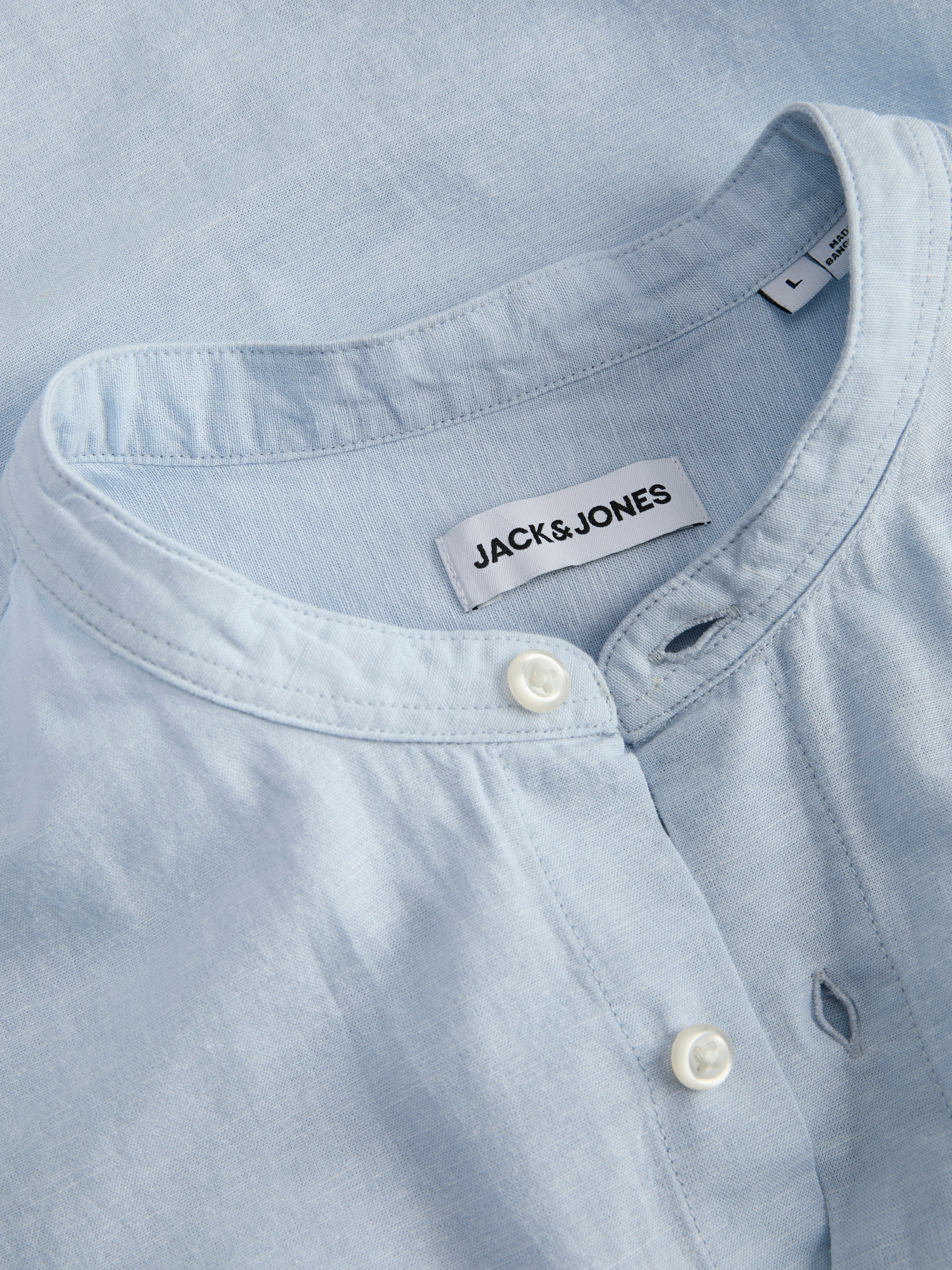 Jack & Jones PlusSize Langarmhemd »JJEBREEZE LINEN BLEND BAND SHIRT L PLS« mit Stehkragen