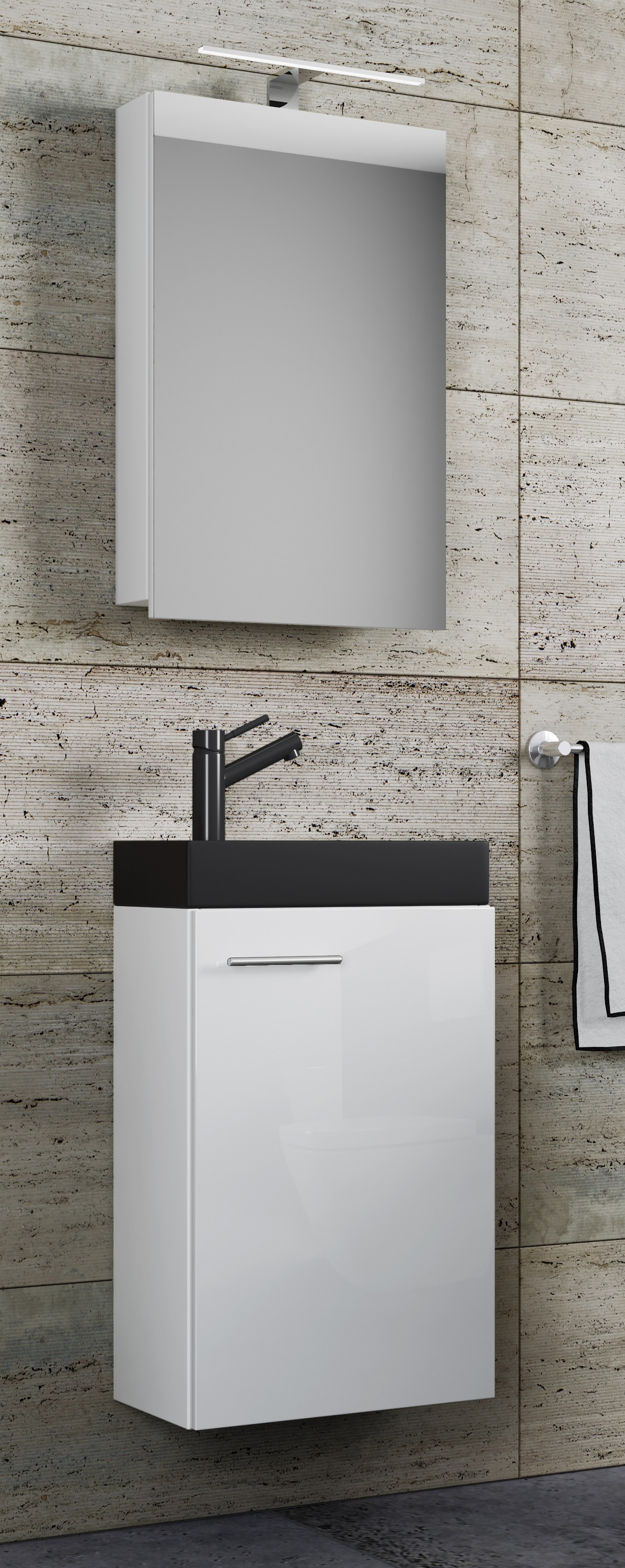 VCM Waschbeckenunterschrank »VCM 3-tlg Set | Waschplatz für Gäste WC | Gästebad | Waschtisch mit Spiegelschrank | Badezimmer Set ¿ Slito SC-BL«, (3 St.)