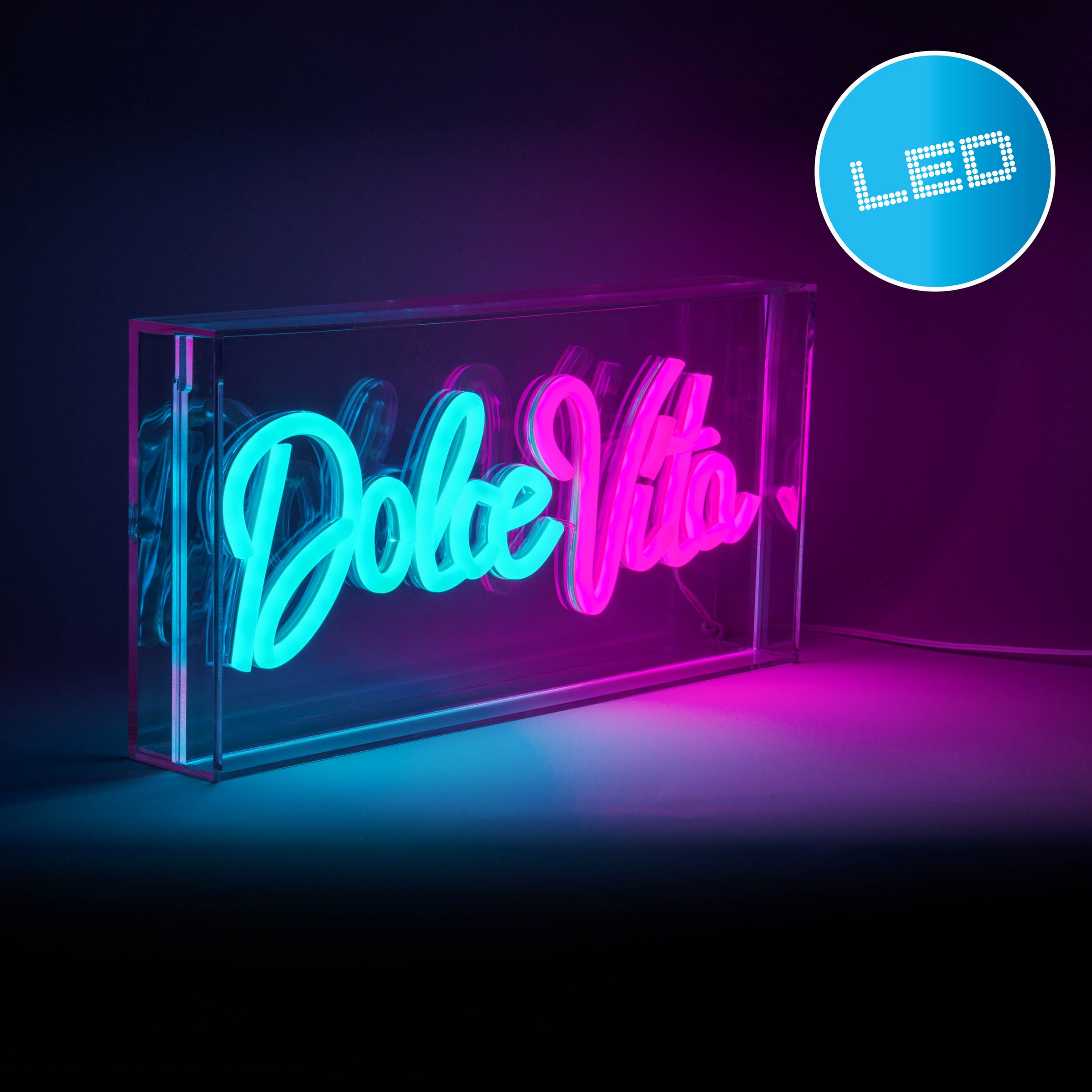 näve LED Dekolicht »DOLCE VITA« LED-Modul 1 Stk. blau | rot Schriftzug beleuchtet blau rot, Tisch- Wandfunktion, transparent, USB