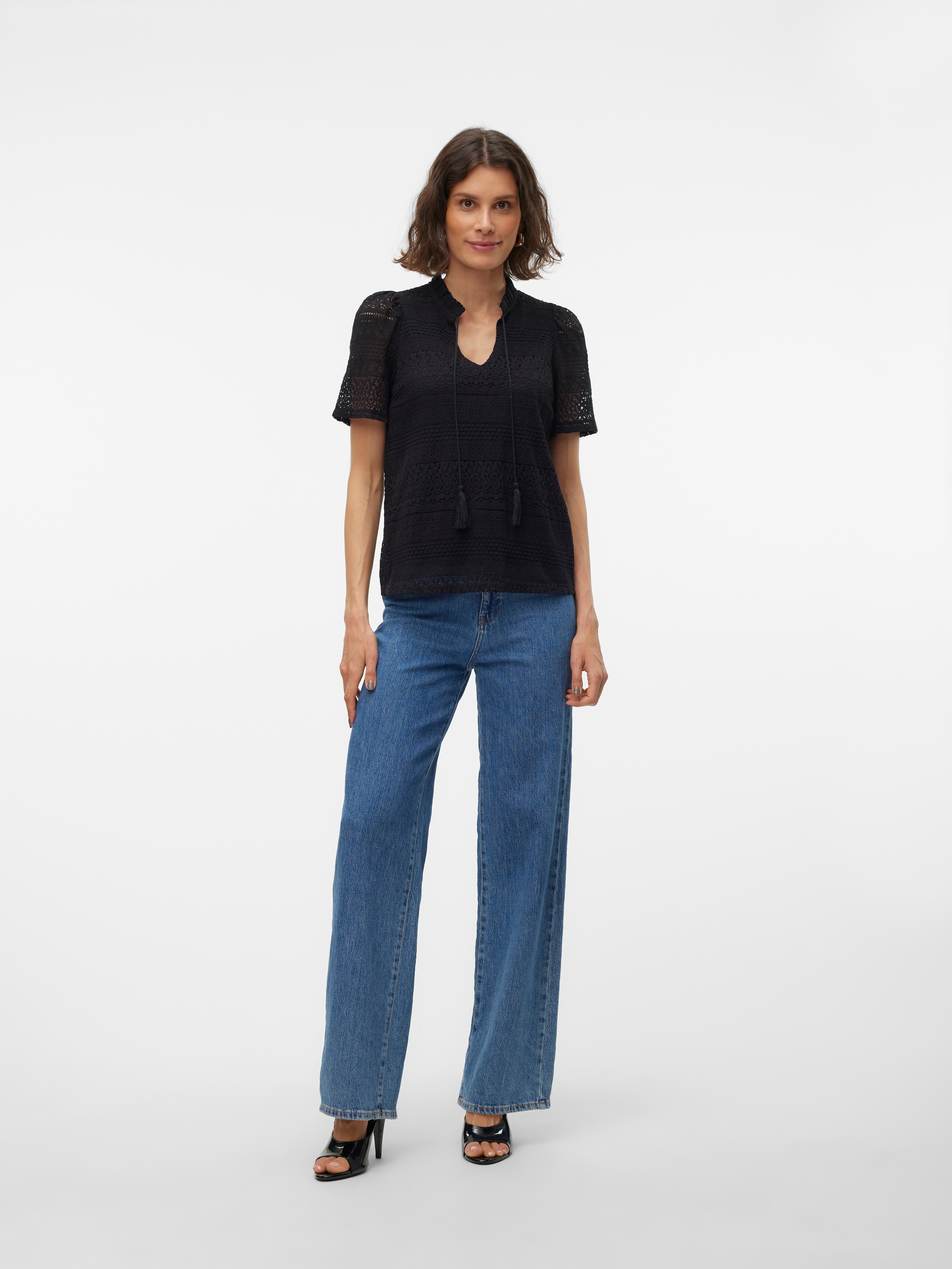Vero Moda Spitzenshirt »VMHONEY LACE S/S TASSEL TOP WVN GA«