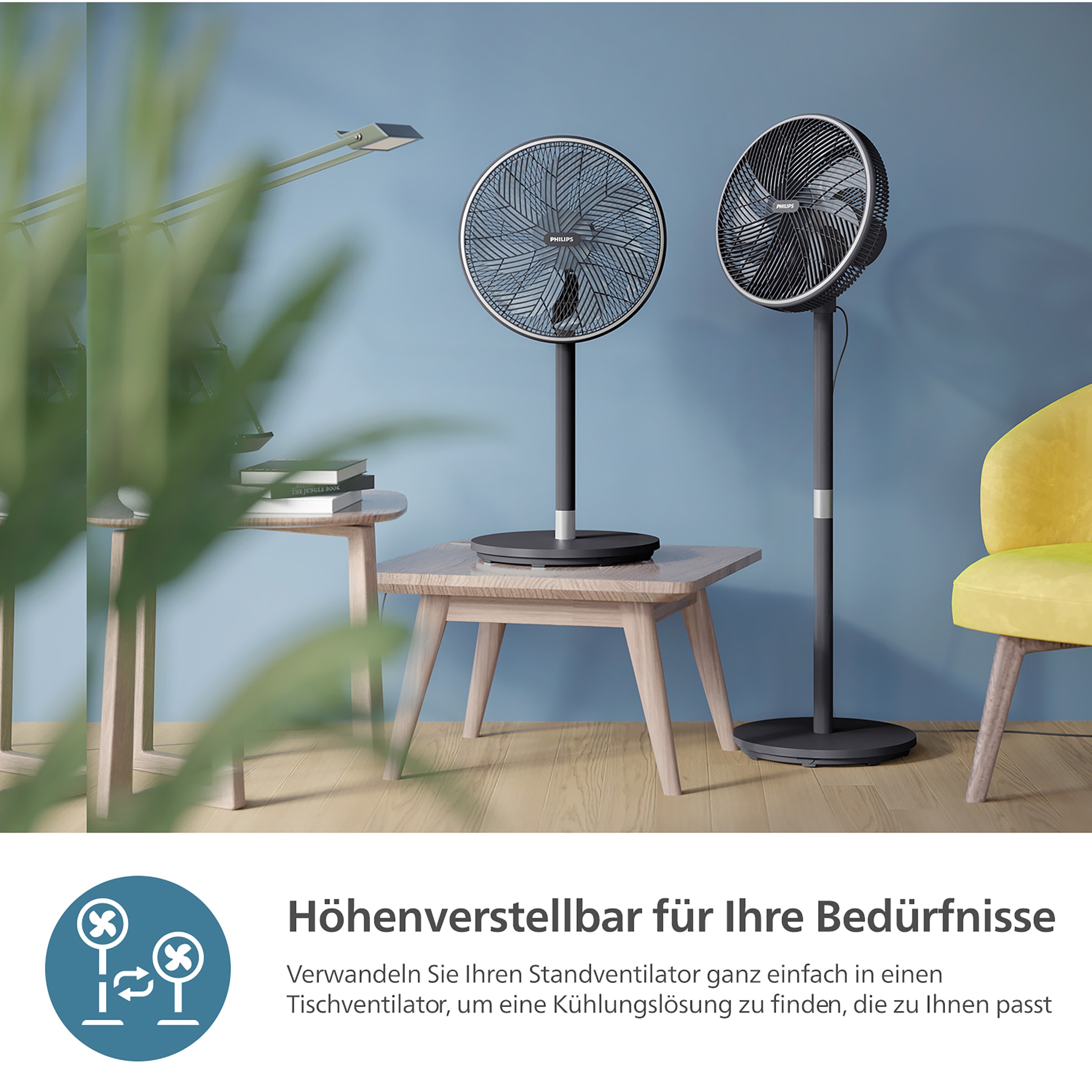 Philips Standventilator »CX3550/01 Serie 3000, mit extrem leiser SilentWings-Technologie, 23 dB«, 2-in-1-Tisch- & Standventilator, neig- & drehbar, mit App-Steuerung