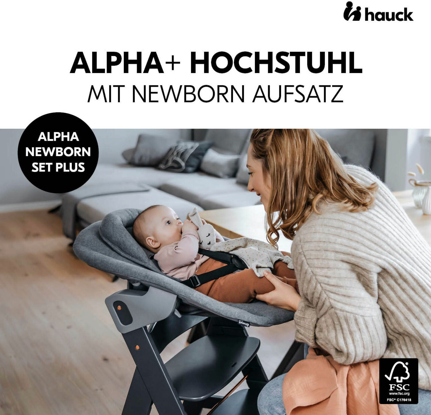 Hauck Hochstuhl »Alpha Newborn Set Plus, Dark Grey«, mit Newborn Aufsatz; FSC® - schützt Wald - weltweit